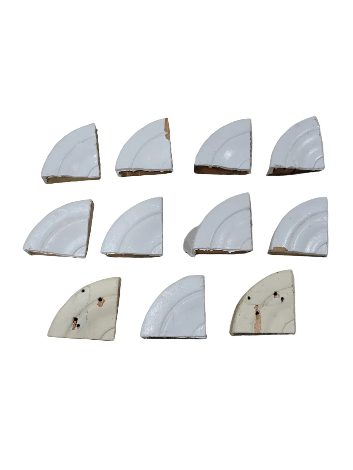 Set of 11 Vintage Painted Wood Rosette Corner Blocks – Quarter Circle Trim