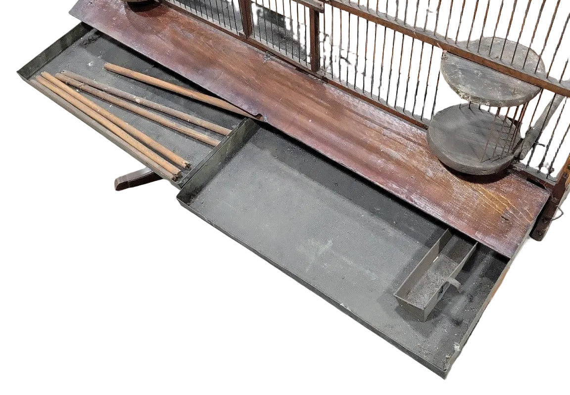 Handmade Large Wooden Bird Cage with Pull-Out Tray and Dual Feeders