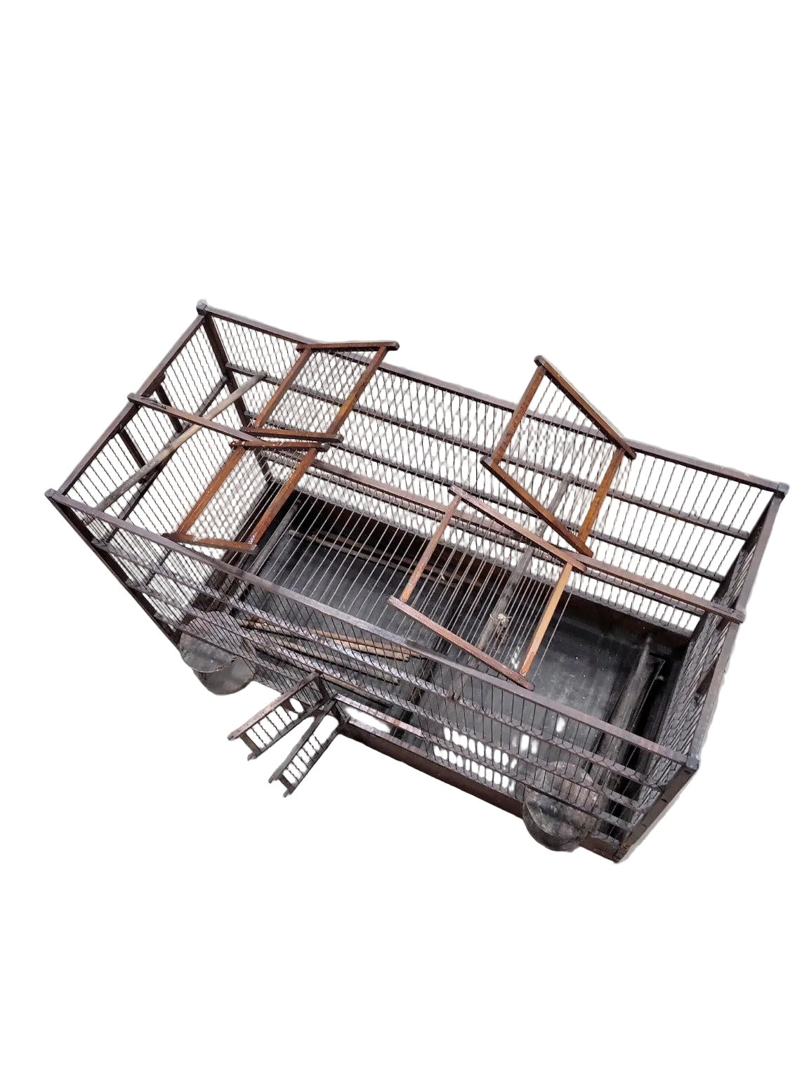 Handmade Large Wooden Bird Cage with Pull-Out Tray and Dual Feeders