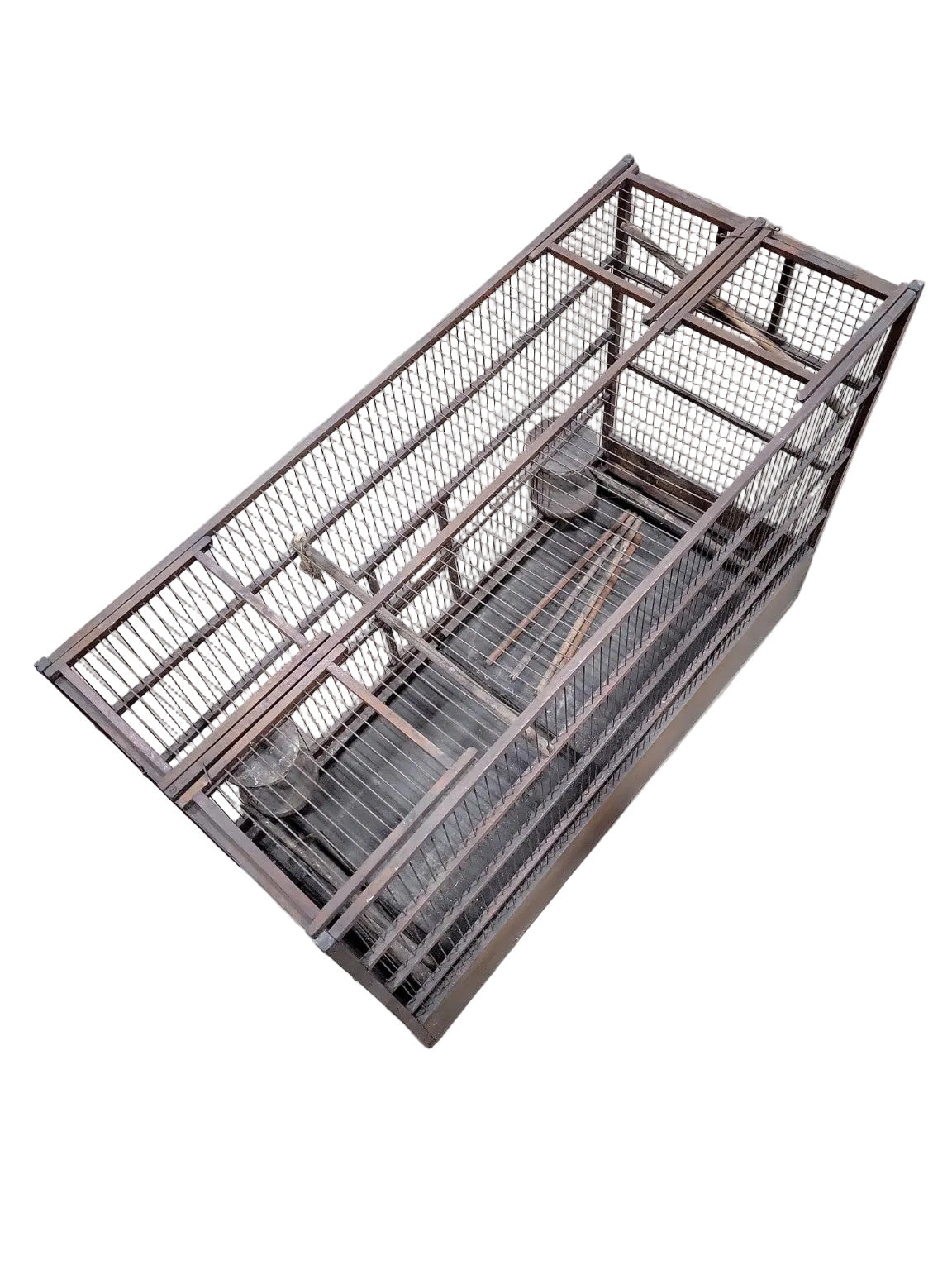 Handmade Large Wooden Bird Cage with Pull-Out Tray and Dual Feeders