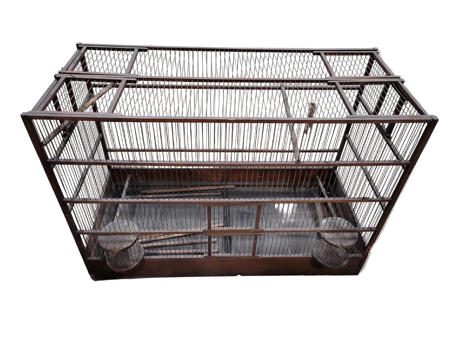 Handmade Large Wooden Bird Cage with Pull-Out Tray and Dual Feeders