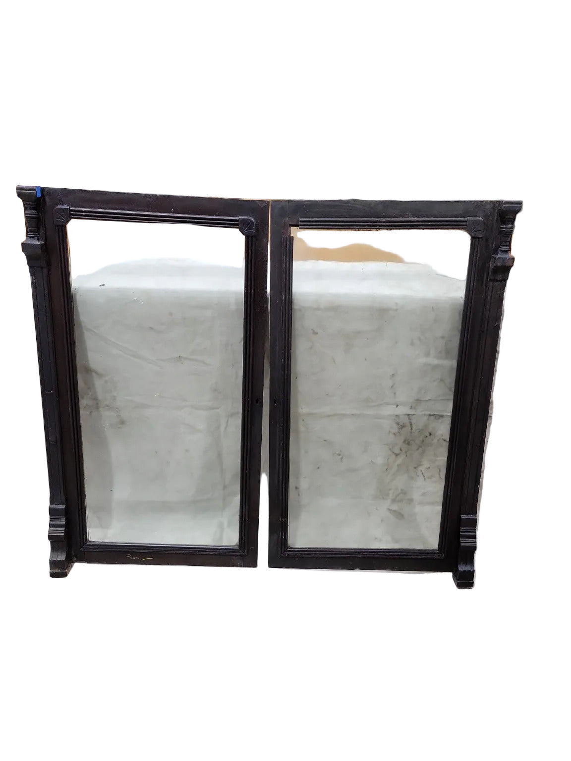 Victorian Glass Cabinet Doors with Turned Wood Corners – Set of 2