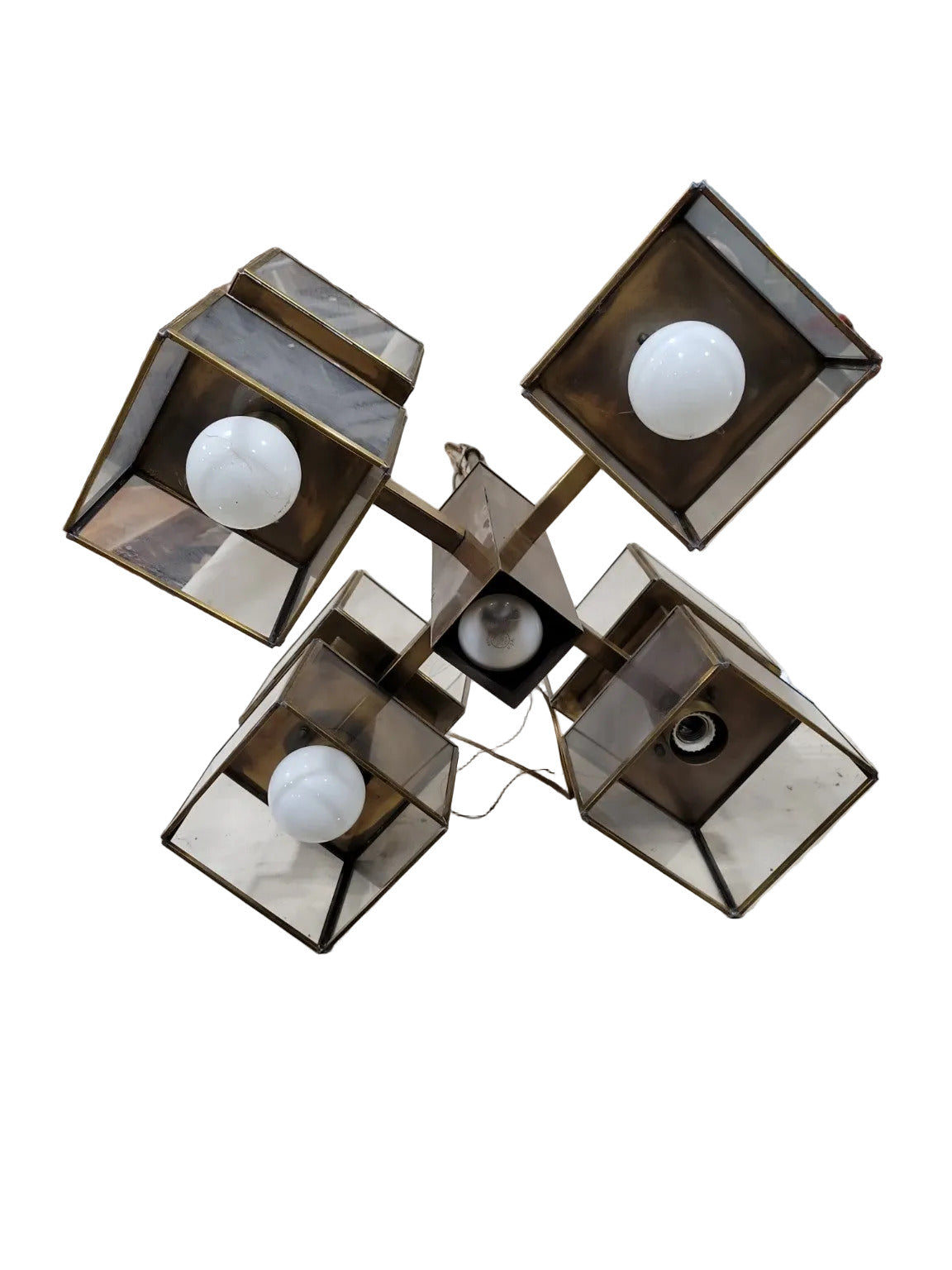 Mid-Century Modern 9-Light Brass & Glass Chandelier