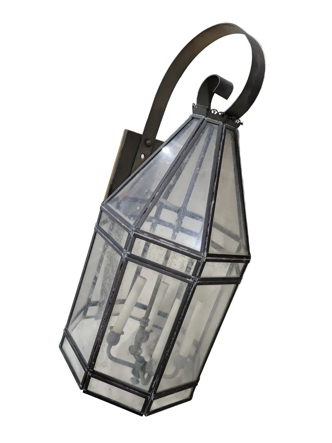 Large Wrought Iron & Glass Gothic Revival Outdoor Wall Lantern