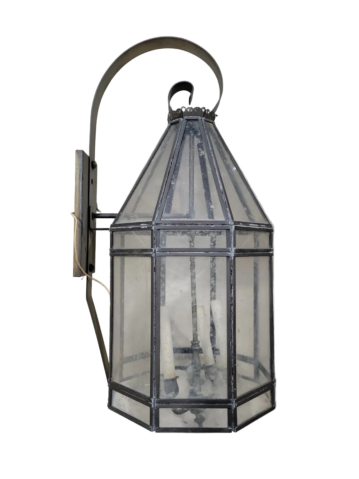 Large Wrought Iron & Glass Gothic Revival Outdoor Wall Lantern