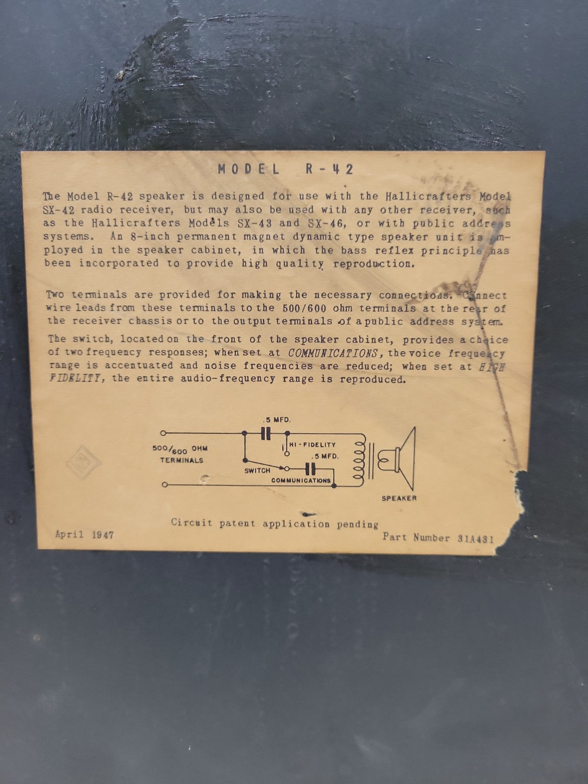 Hallicrafters SX-42 Communications Receiver & R-42 Reproducer Speaker Set – 1940's Tube Radio System