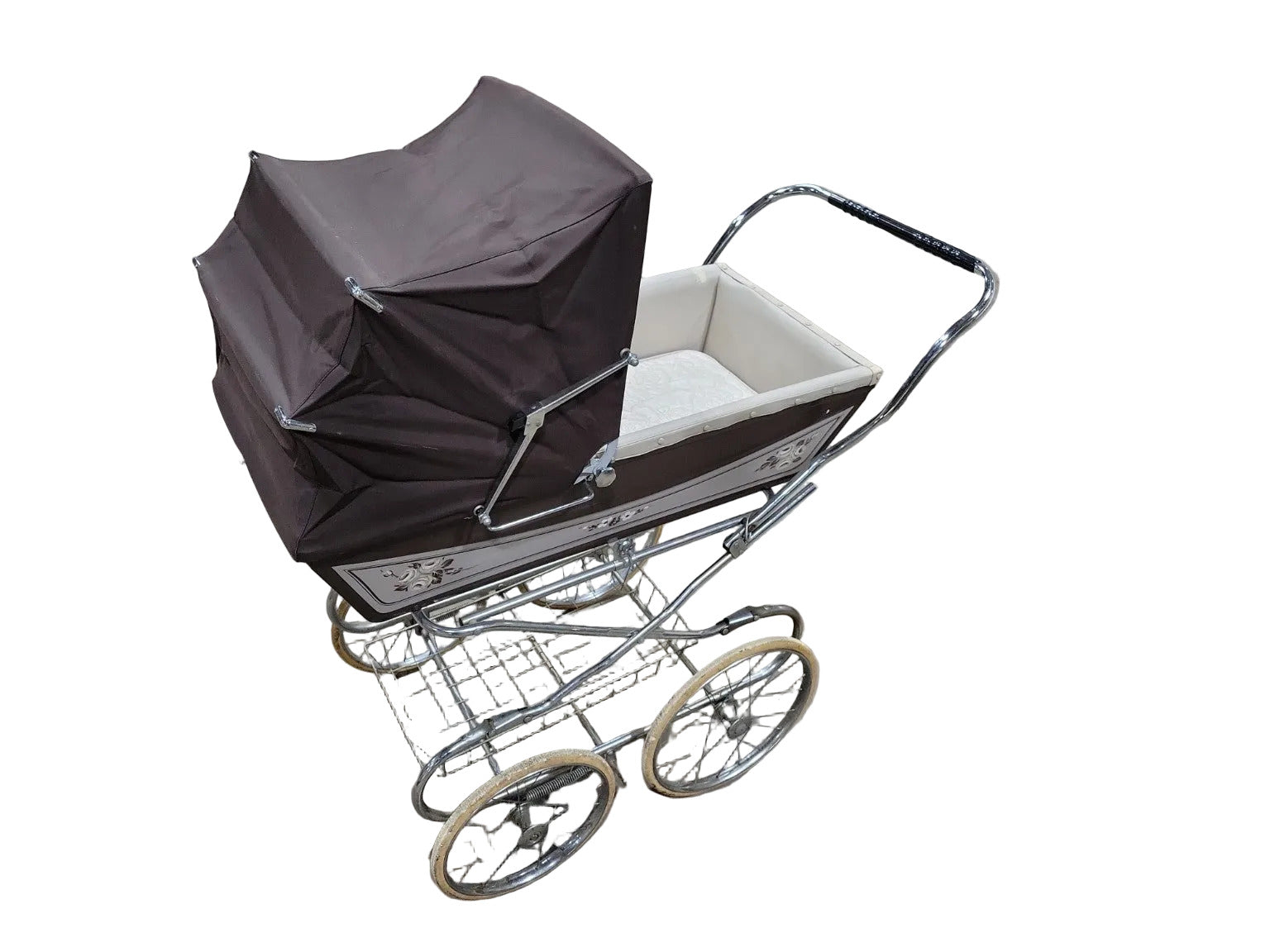 Vintage Marmet Pram – Classic English Baby Carriage with Floral Panels