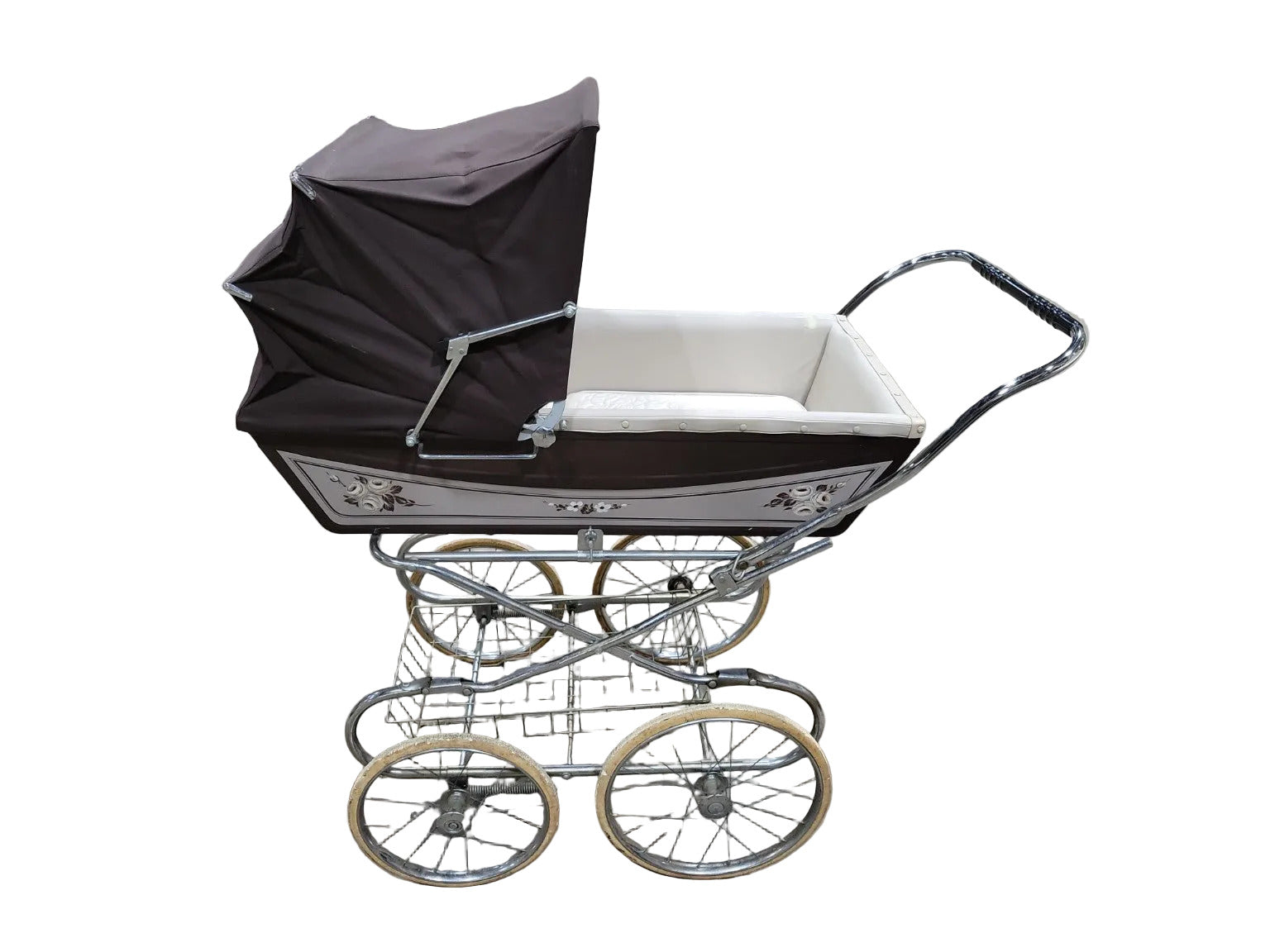 Vintage Marmet Pram – Classic English Baby Carriage with Floral Panels