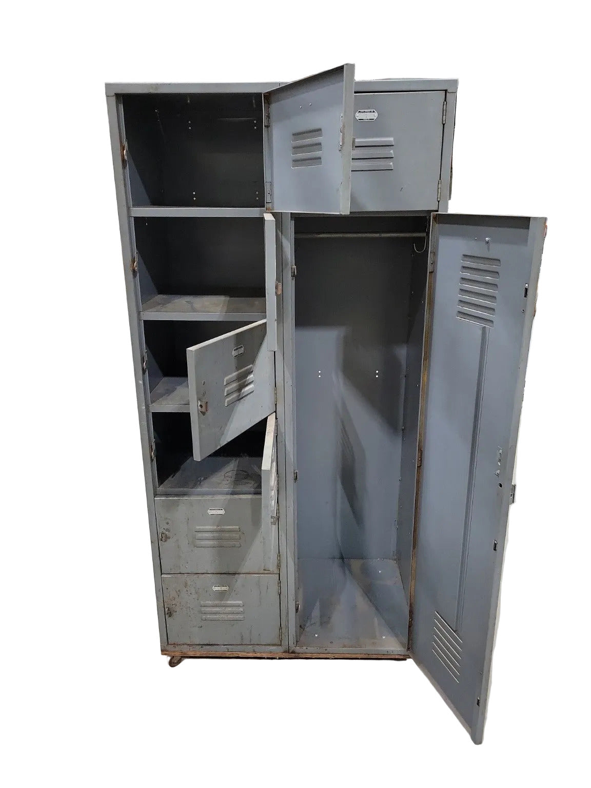Vintage Industrial Metal Locker Cabinet on Casters
