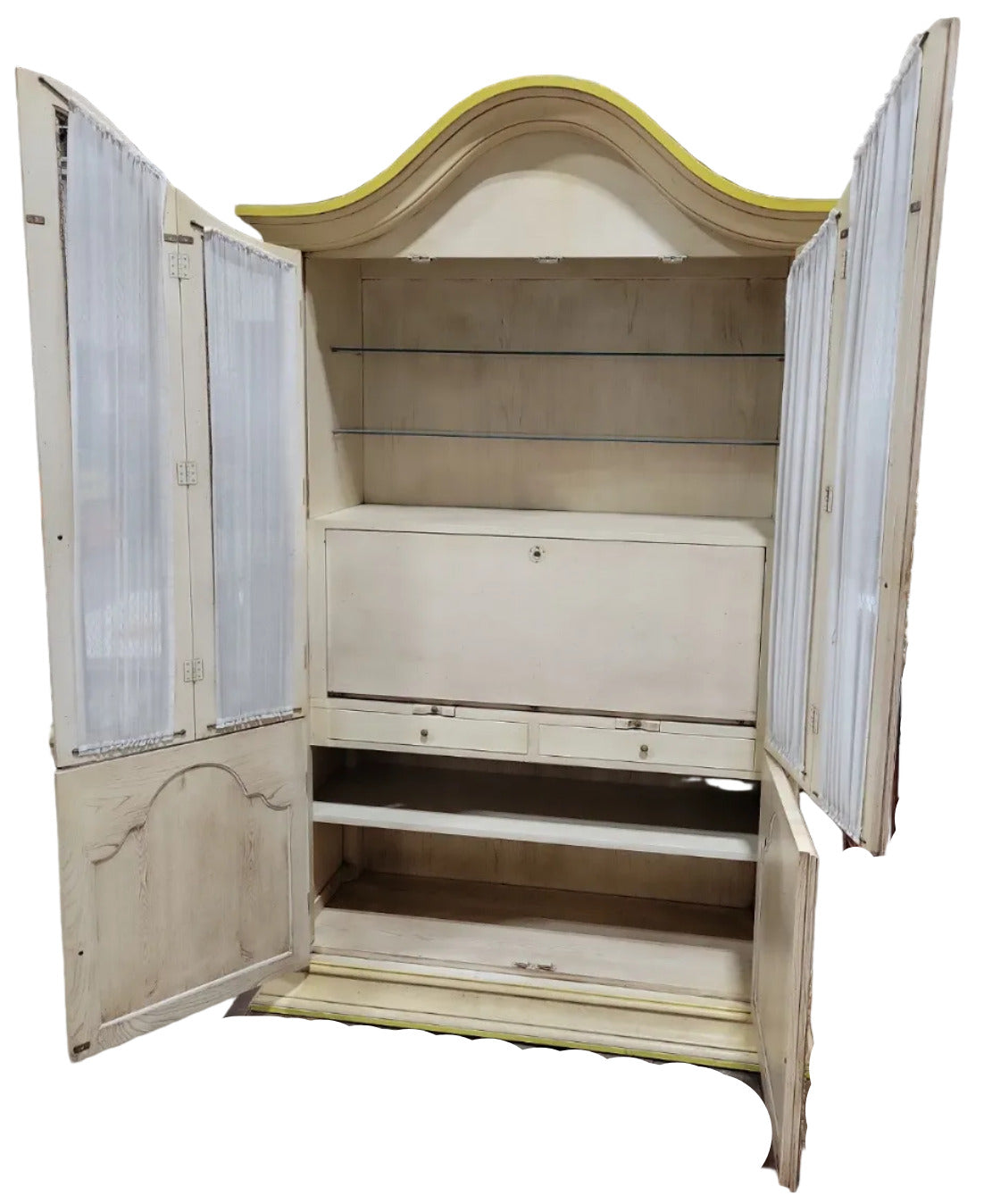 Vintage Armoire Bar Cabinet by Youngsville Star – Distressed White with Yellow Trim