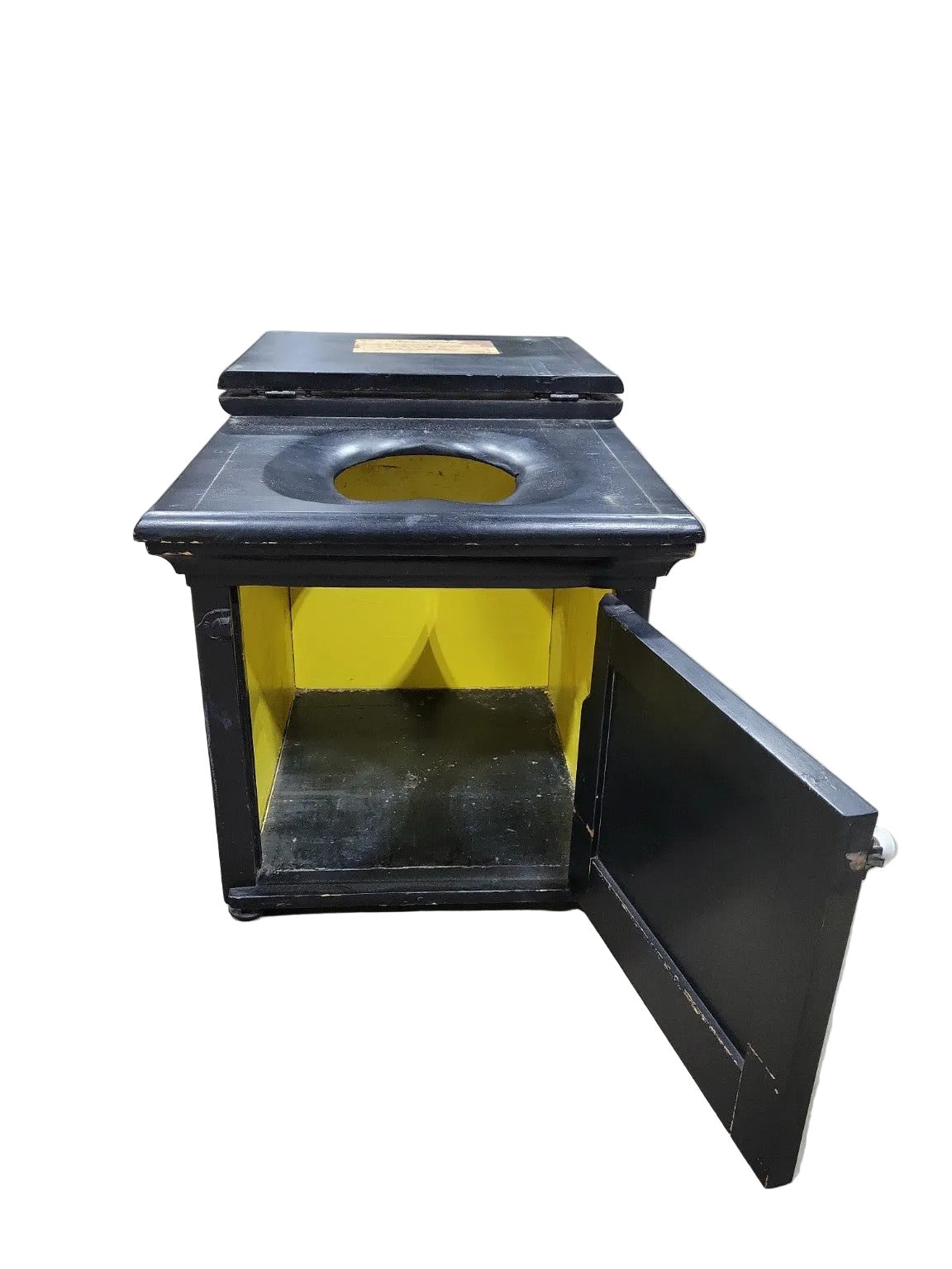 Antique Painted Wood Commode Cabinet – Black with Floral Motif