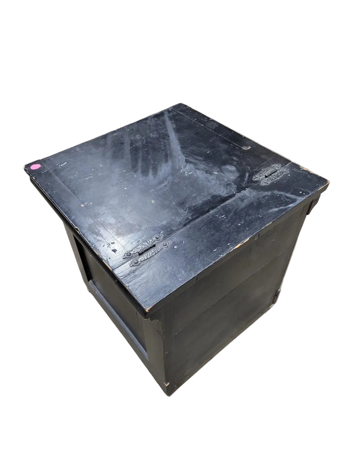 Antique Painted Wood Commode Cabinet – Black with Floral Motif