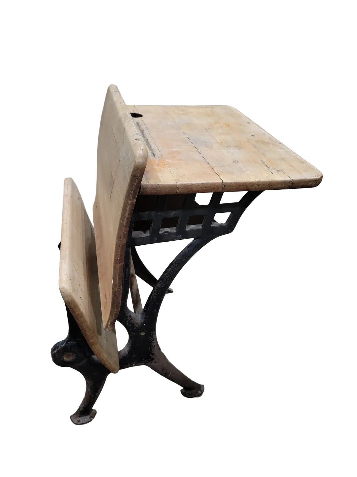 Antique Cast Iron and Wood School Desk – Lift-Top with Ink Well
