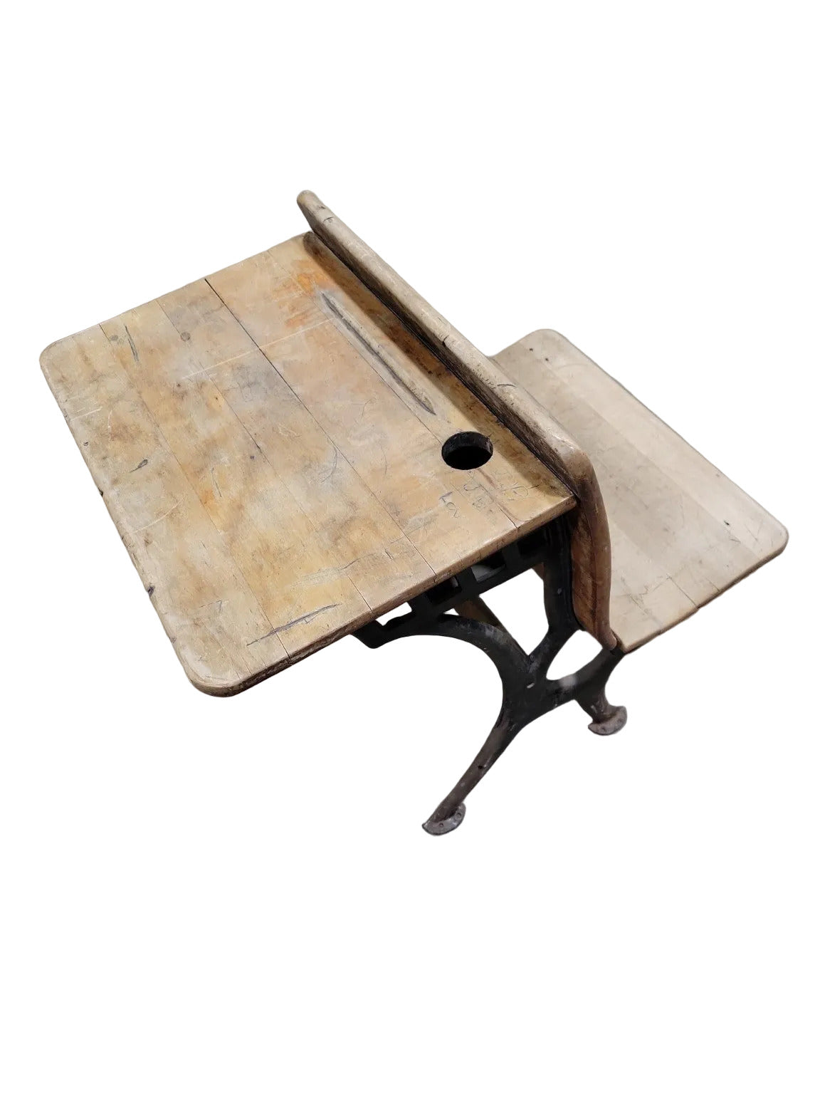 Antique Cast Iron and Wood School Desk – Lift-Top with Ink Well