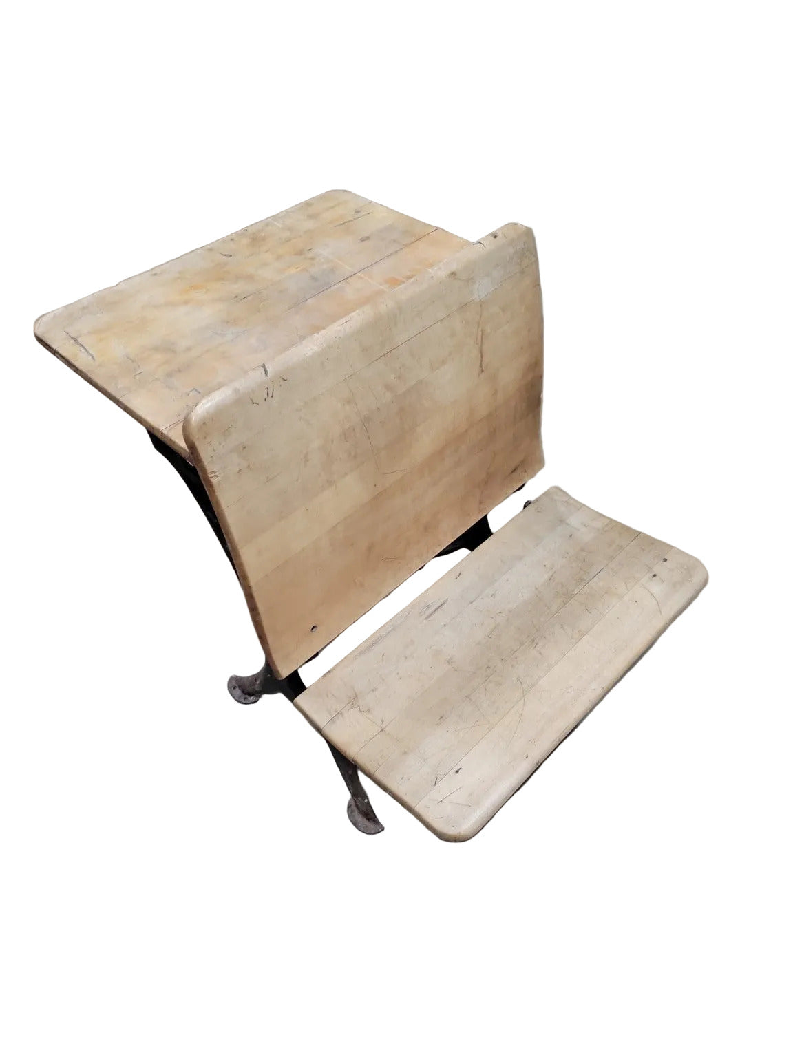 Antique Cast Iron and Wood School Desk – Lift-Top with Ink Well