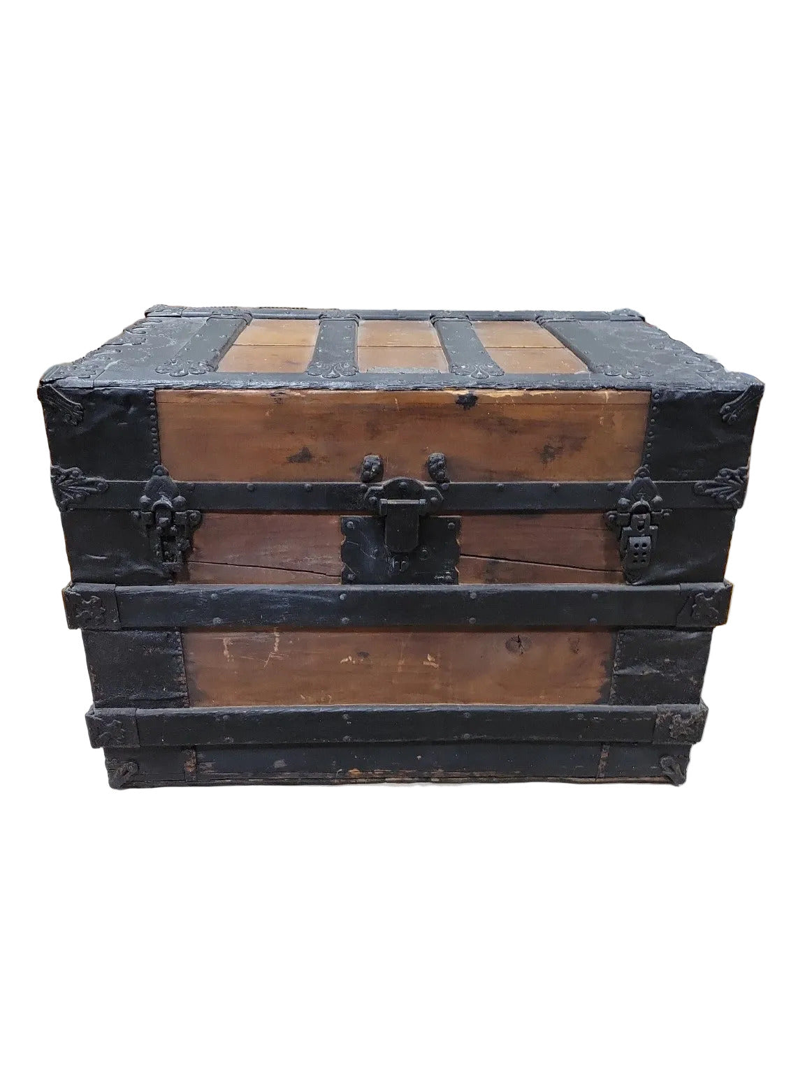 Victorian Flat-Top Steamer Trunk by Nicholas Cook, Chicago – Lithograph Interior & Hidden Compartment