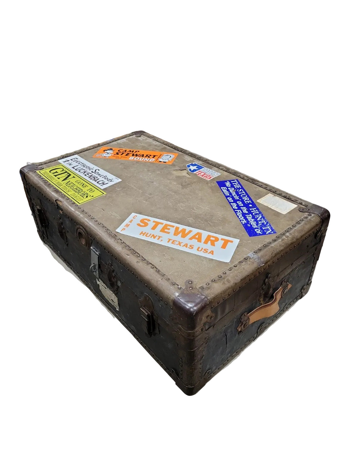 Early 20th-Century Flat-Top Steamer Trunk – Vintage Texas Travel Stickers
