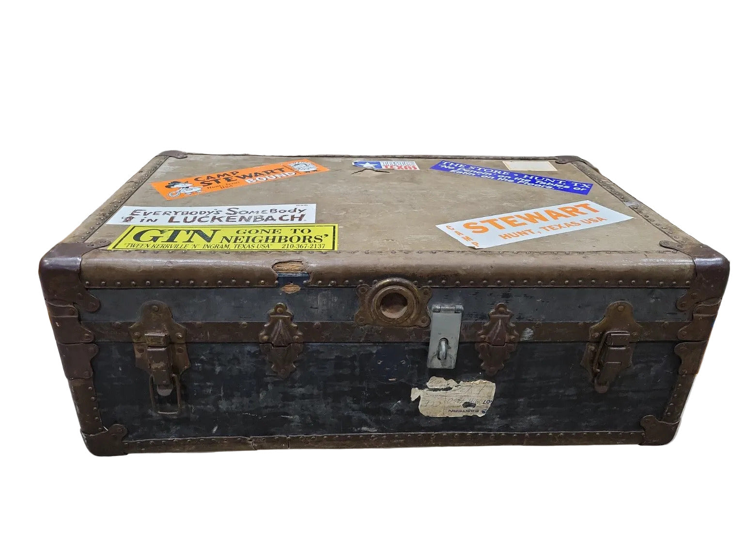 Early 20th-Century Flat-Top Steamer Trunk – Vintage Texas Travel Stickers