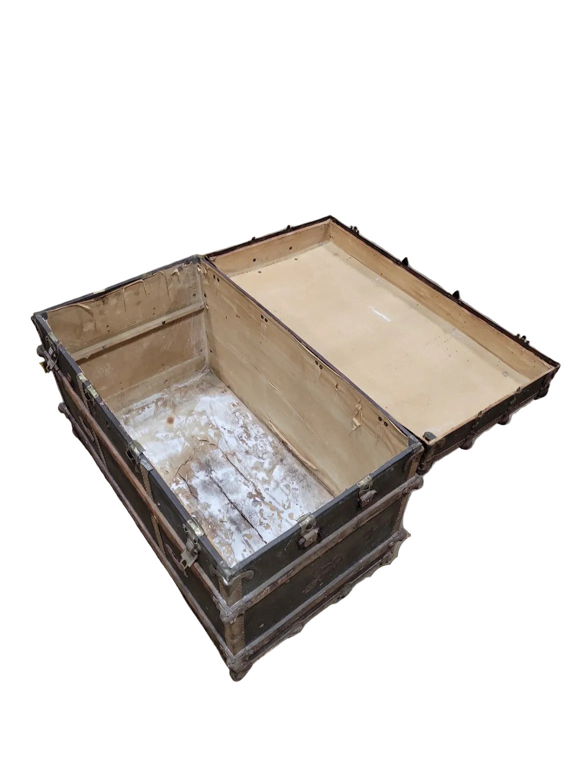 Late 19th-Century Flat-Top Steamer Trunk – Large Size with Ornate Hardware