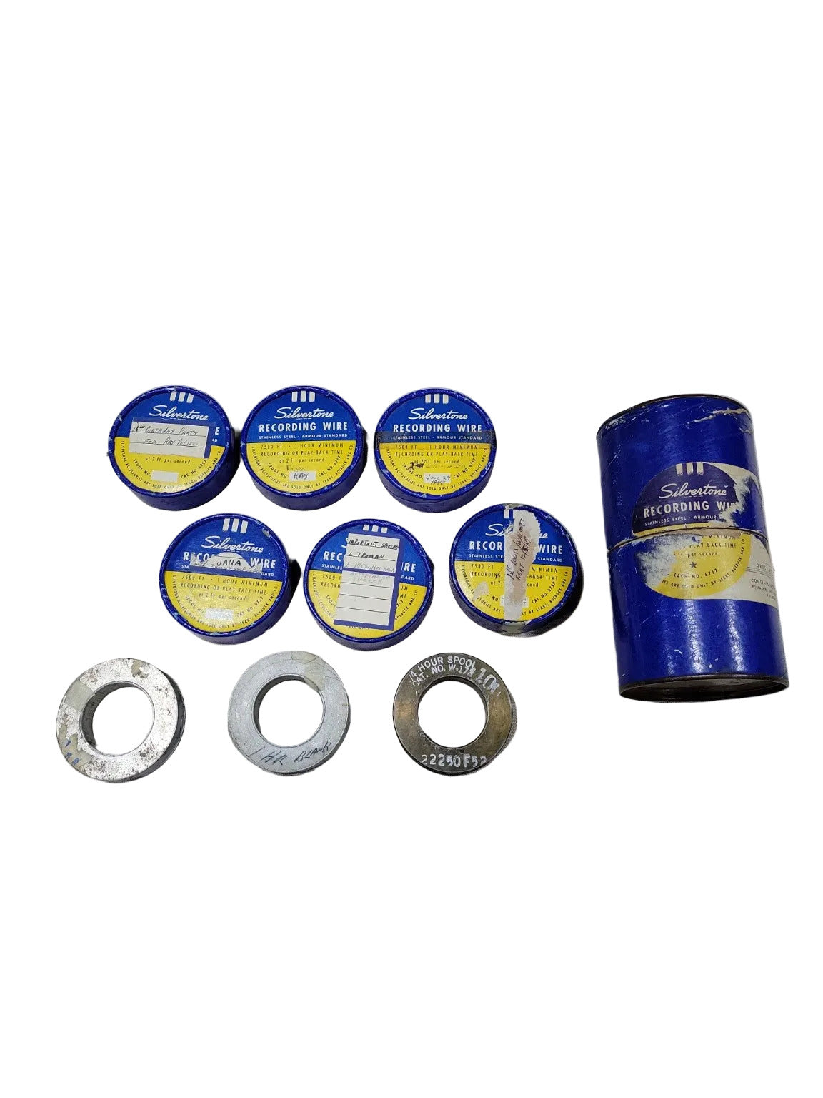 1940s–50s Silvertone Stainless Steel Recording Wire Reels – Lot of 9 (Historical Recordings)