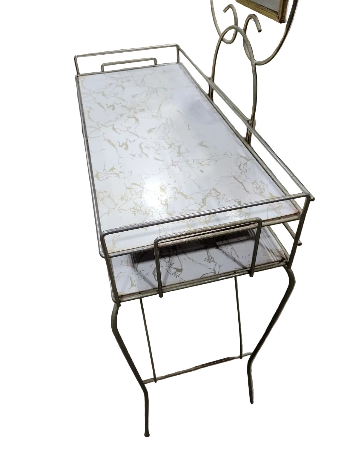 Mid-Century Hollywood Regency Vanity with Mirror – Gold & Faux Marble Finish