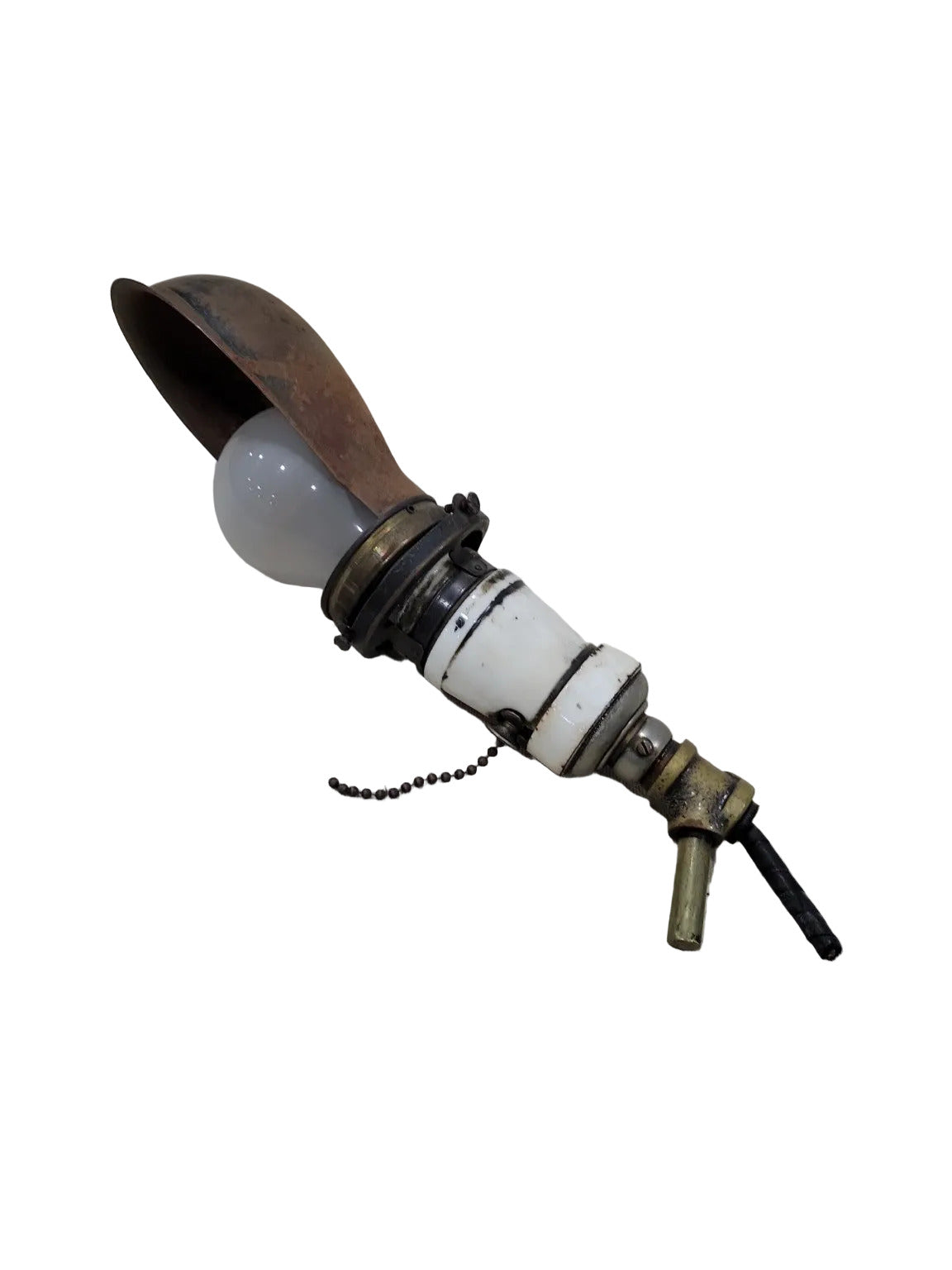 Antique Industrial Gooseneck Task Lamp Head – Porcelain & Brass with Shade