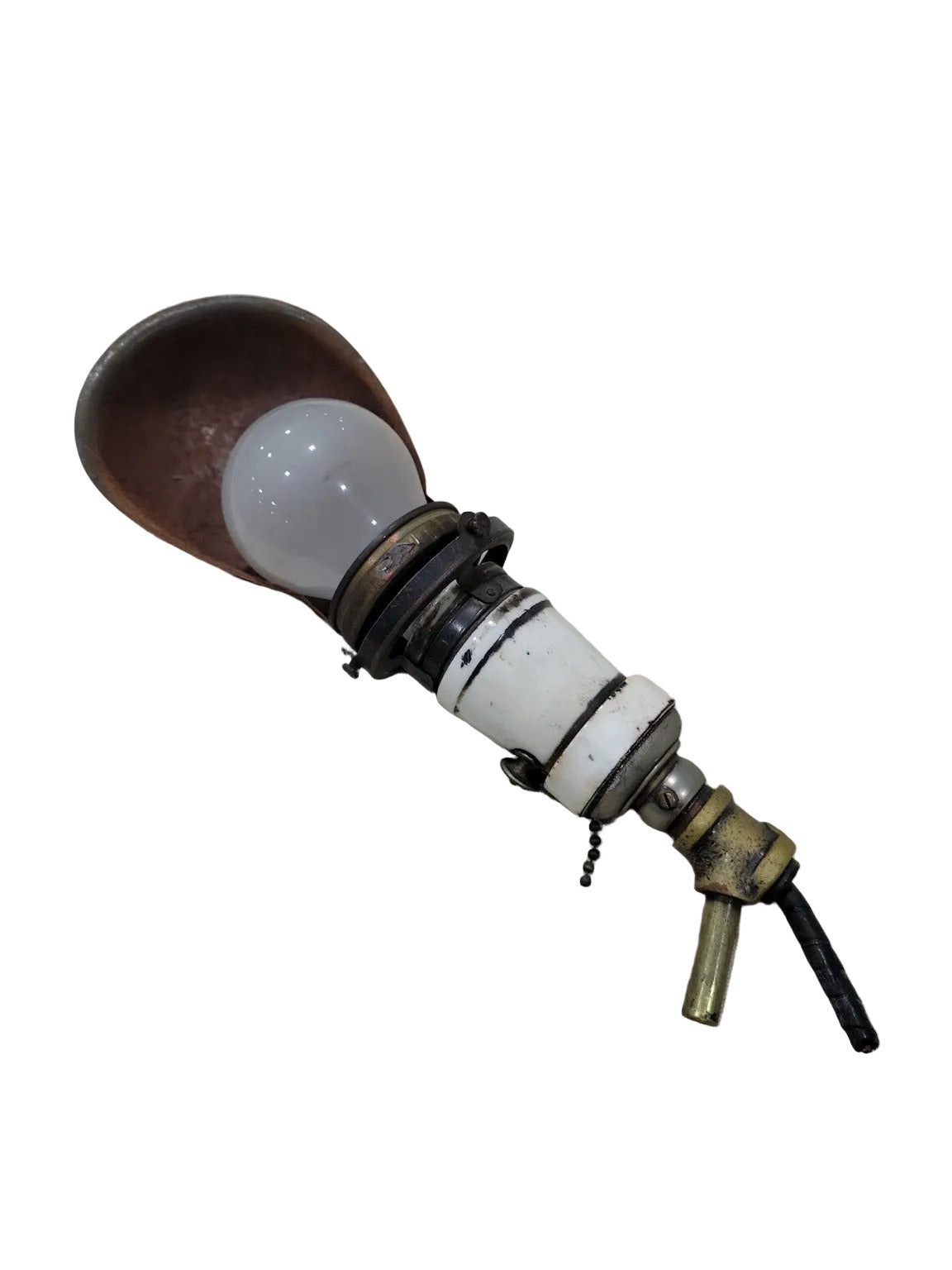 Antique Industrial Gooseneck Task Lamp Head – Porcelain & Brass with Shade