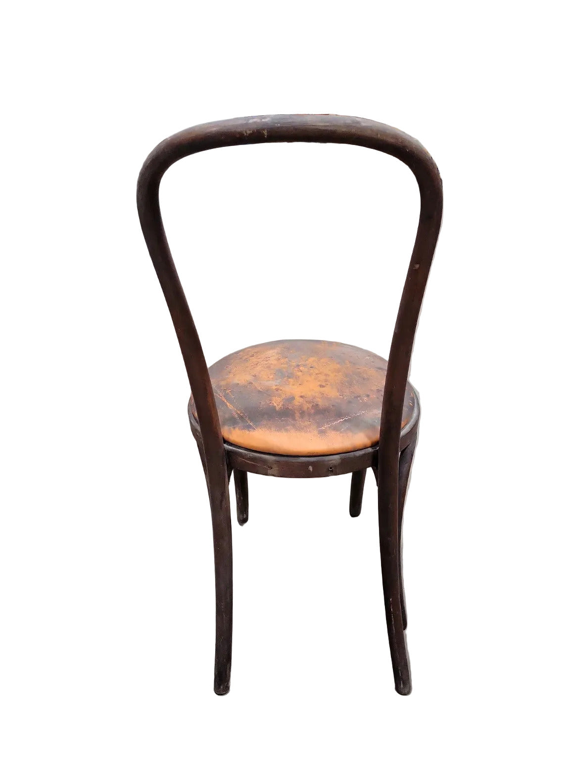 Vintage Bentwood Bistro Chair – Distressed Orange Seat, Rustic Patina