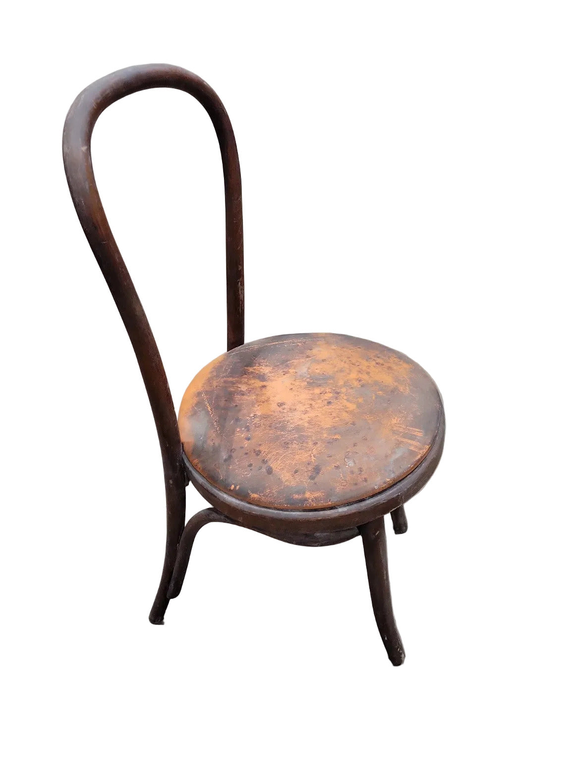 Vintage Bentwood Bistro Chair – Distressed Orange Seat, Rustic Patina