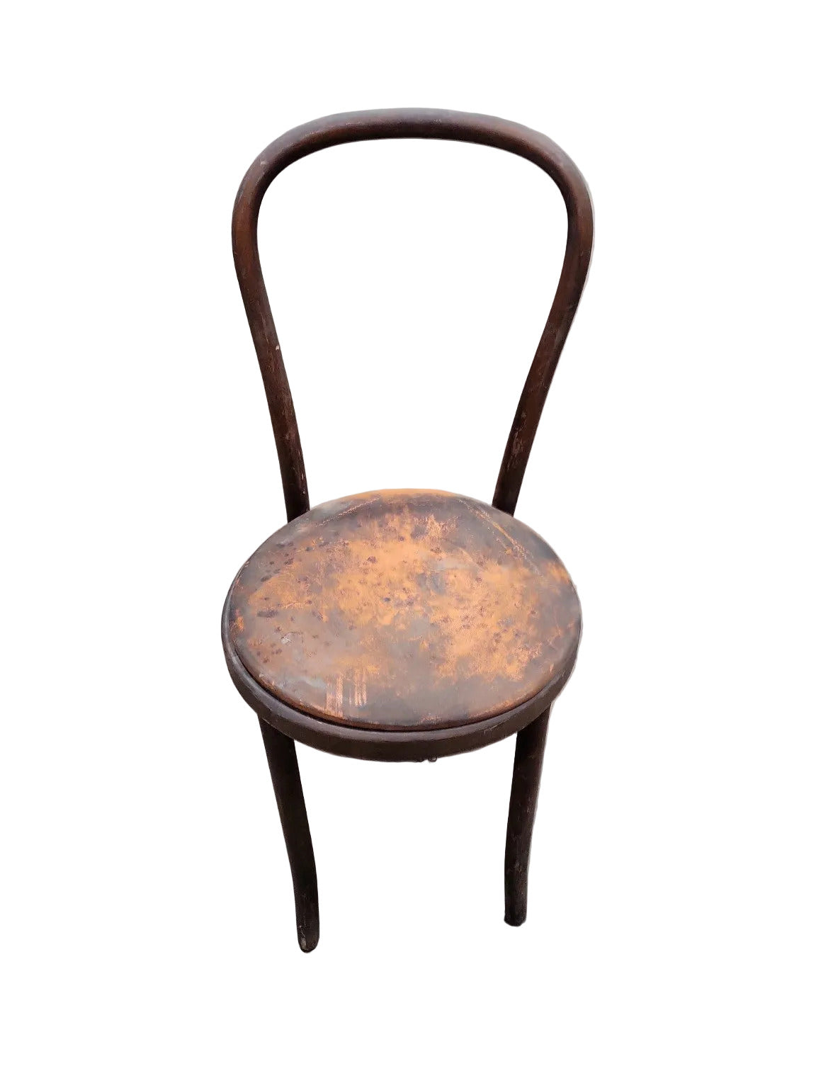 Vintage Bentwood Bistro Chair – Distressed Orange Seat, Rustic Patina