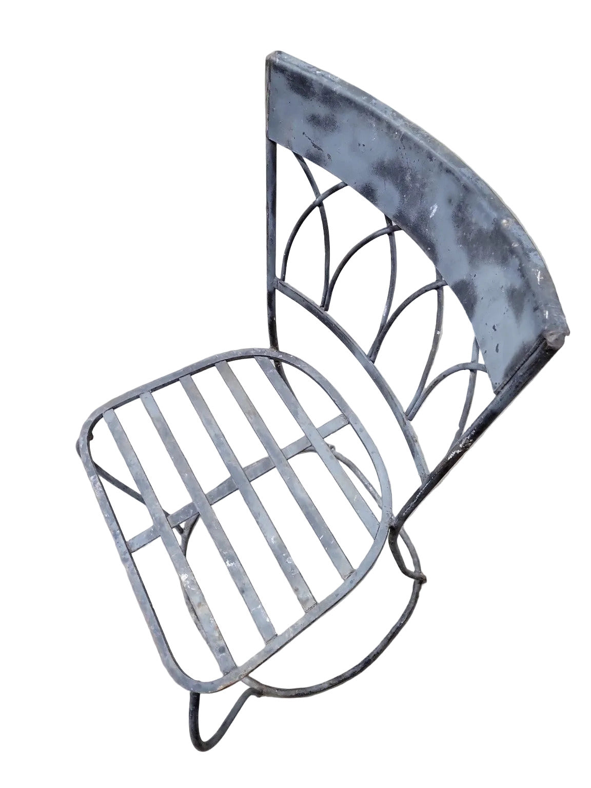 Vintage Wrought Iron Garden Chair – Lattice Seat & Arched Back Detail