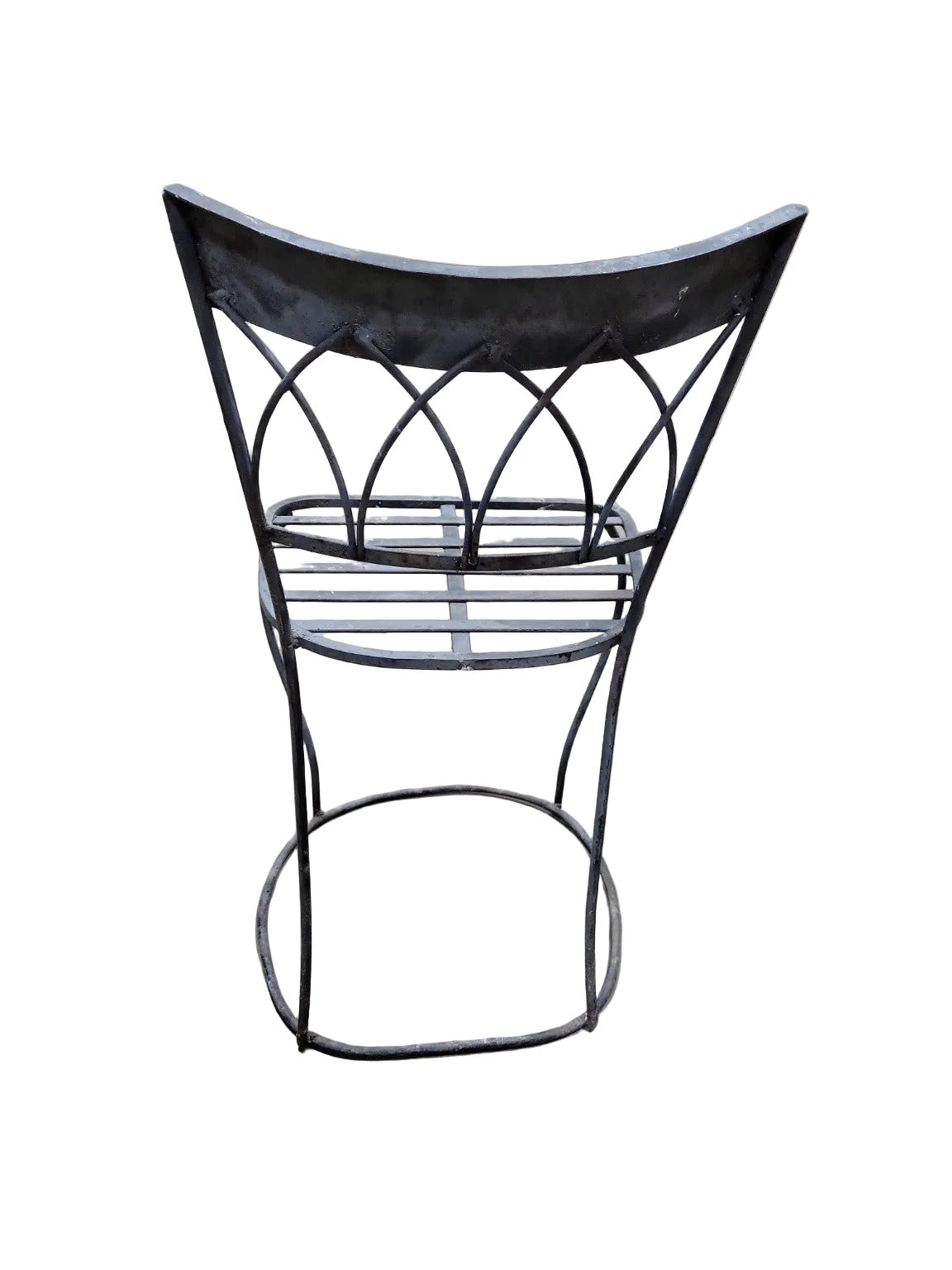 Vintage Wrought Iron Garden Chair – Lattice Seat & Arched Back Detail