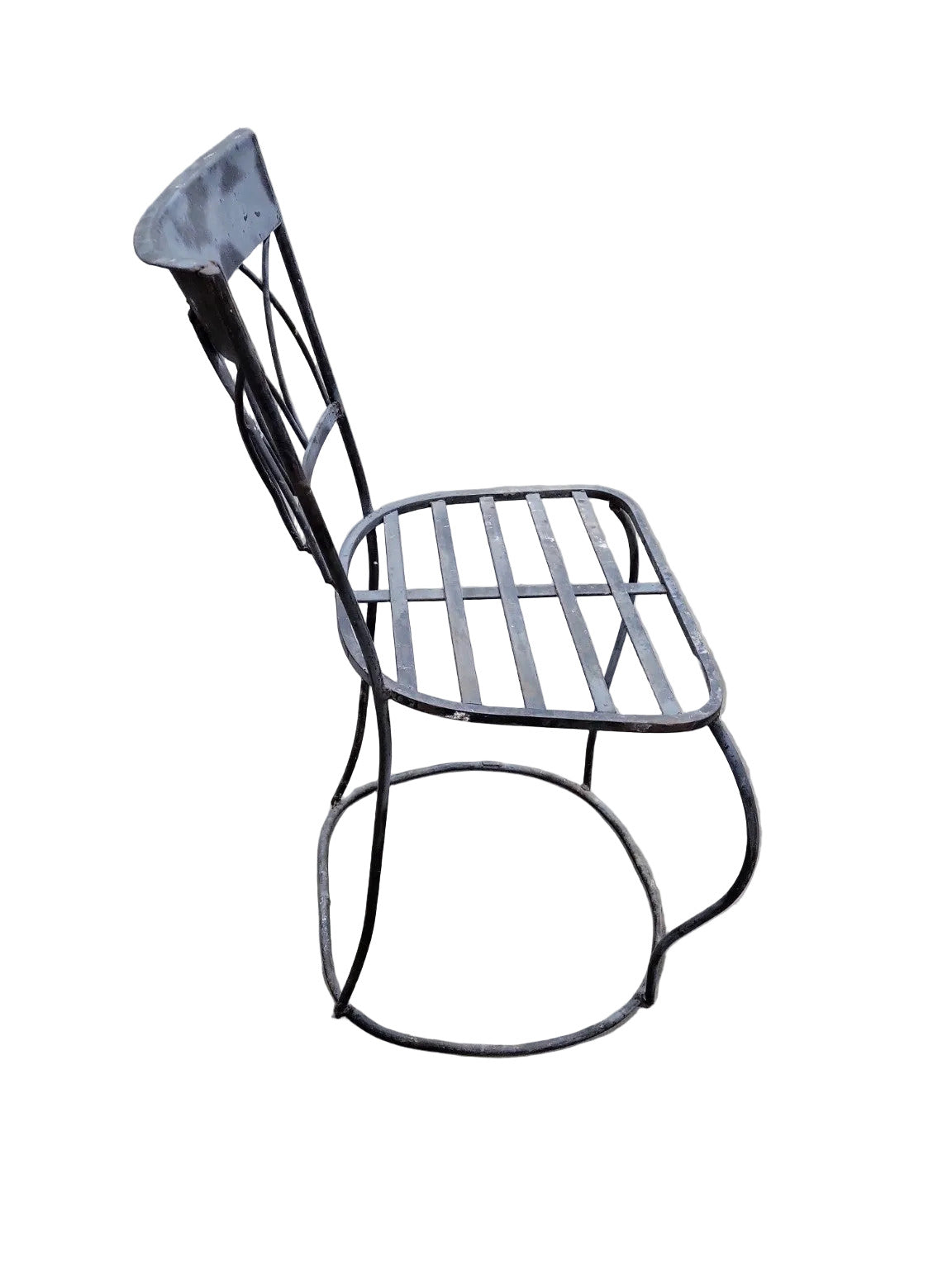 Vintage Wrought Iron Garden Chair – Lattice Seat & Arched Back Detail