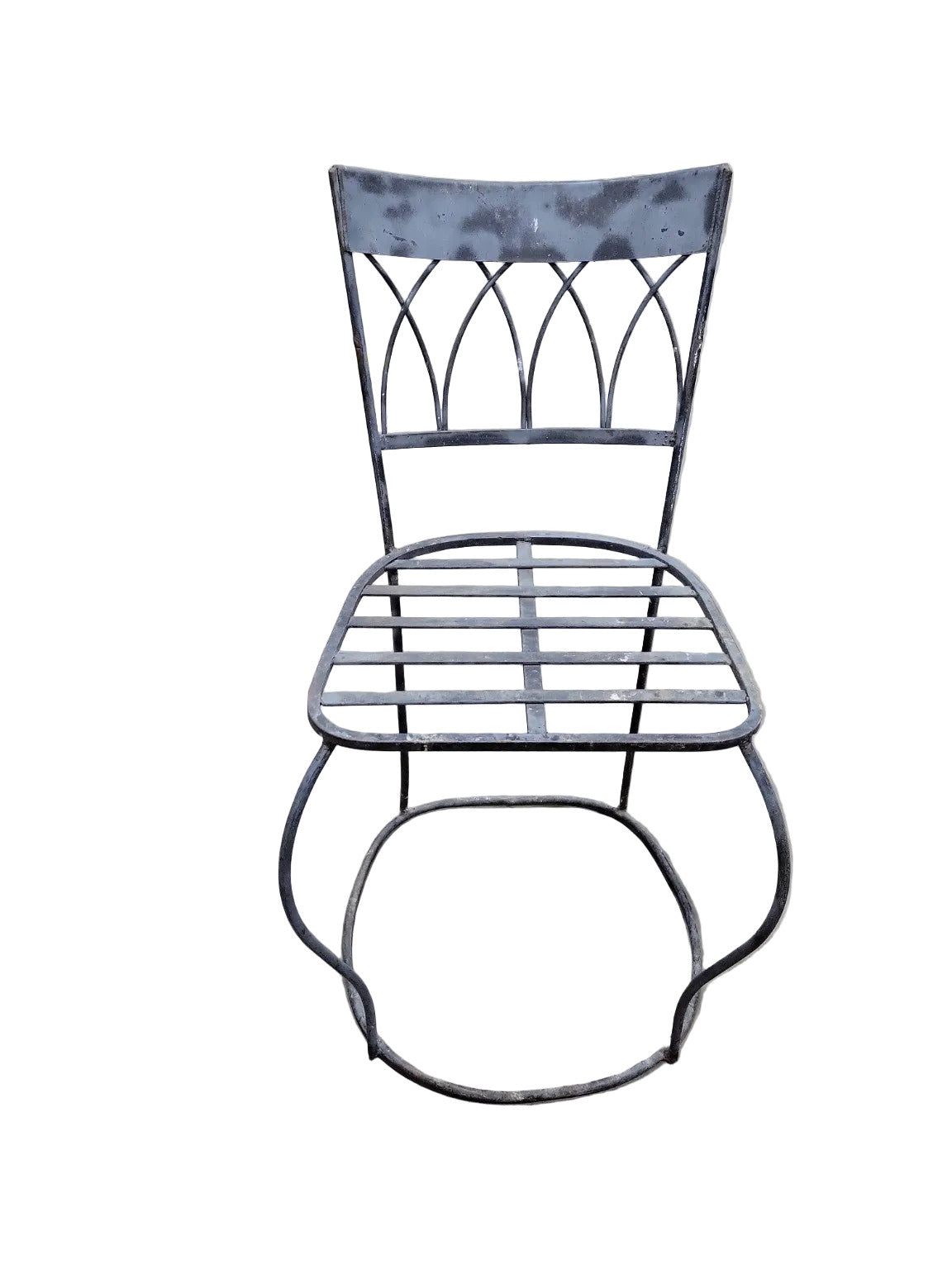 Vintage Wrought Iron Garden Chair – Lattice Seat & Arched Back Detail
