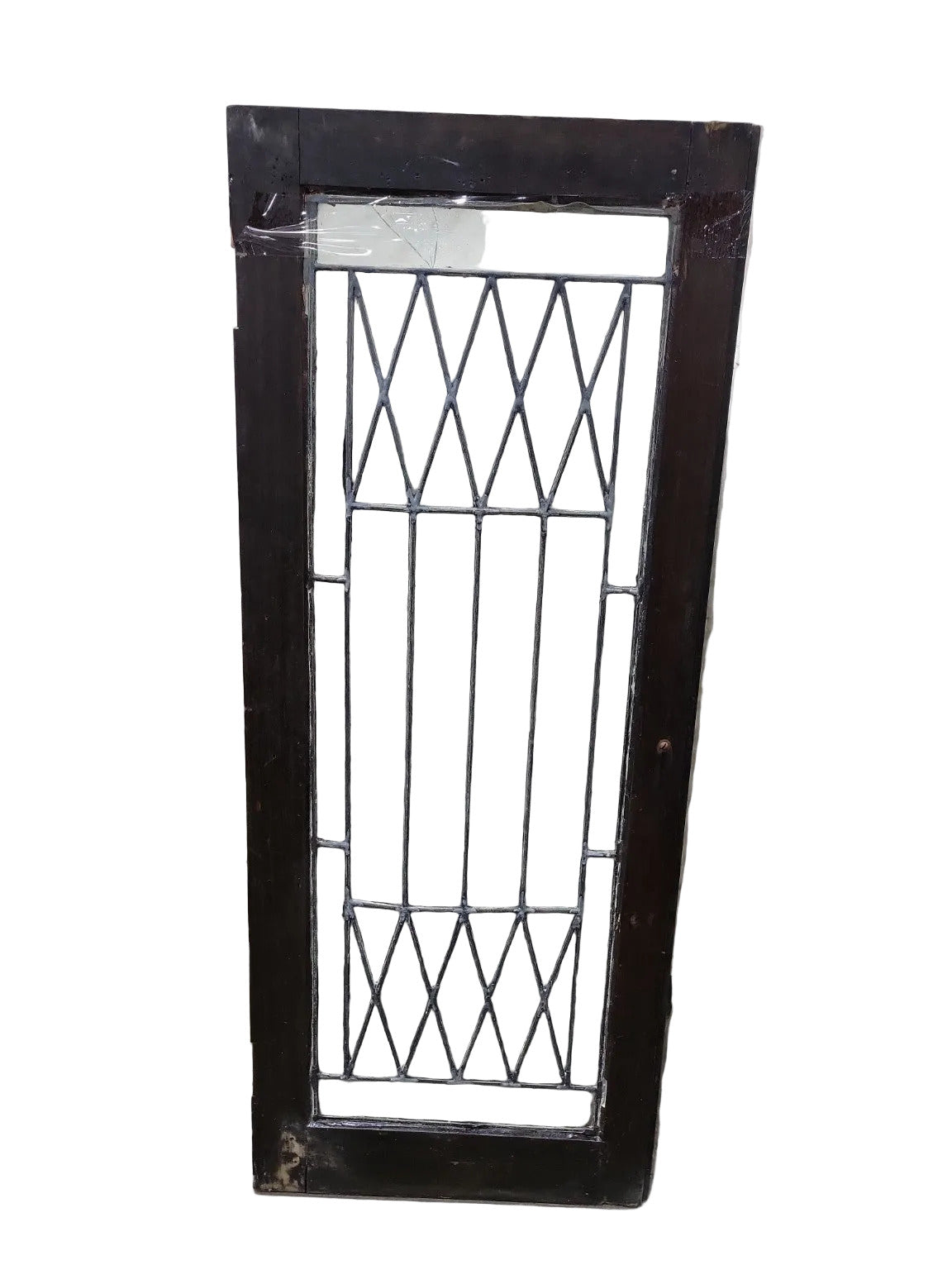 Antique Leaded Glass Cabinet Door with Crystal Knob