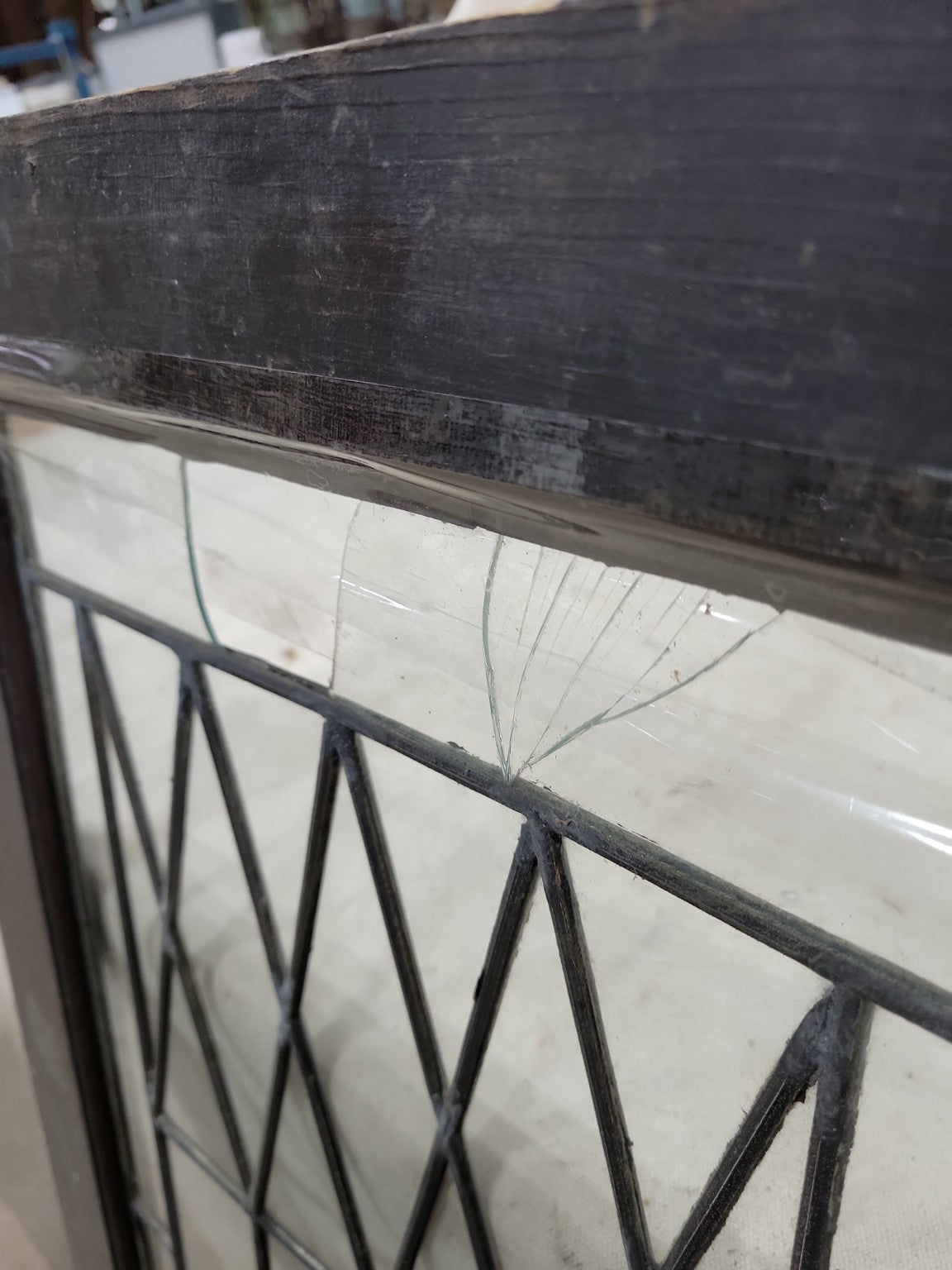 Antique Leaded Glass Cabinet Door with Crystal Knob