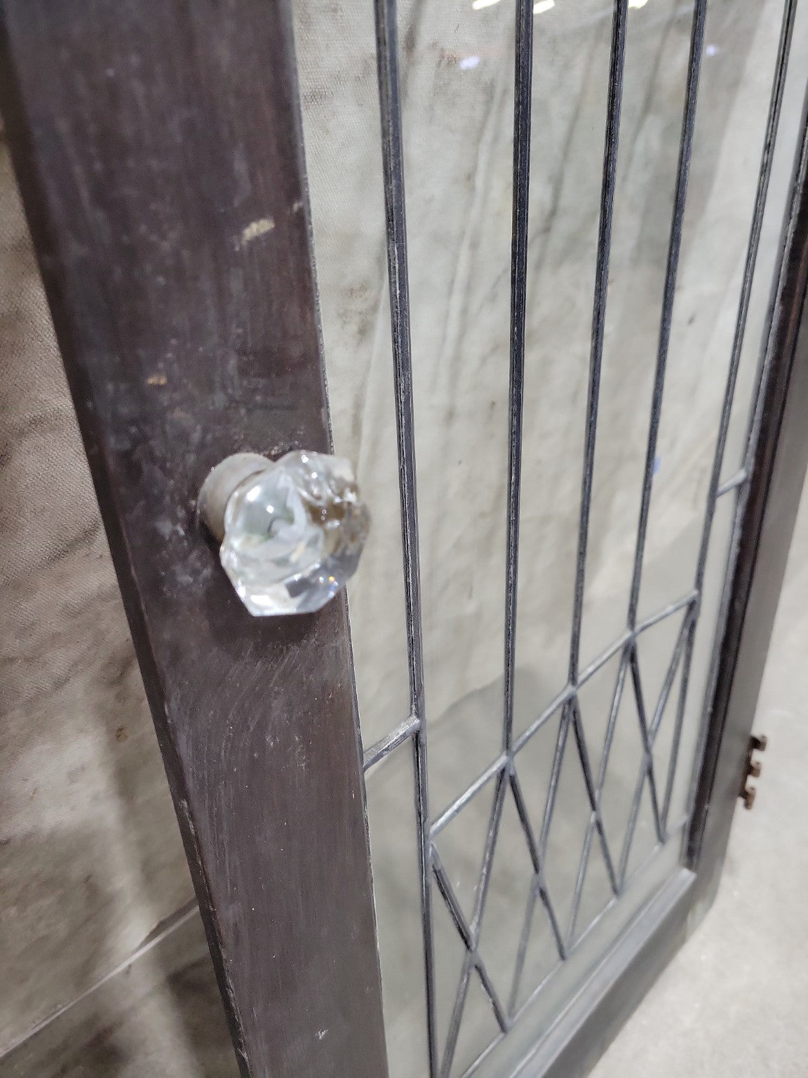 Antique Leaded Glass Cabinet Door with Crystal Knob