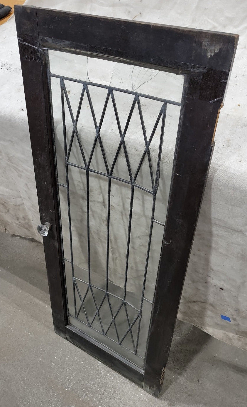 Antique Leaded Glass Cabinet Door with Crystal Knob