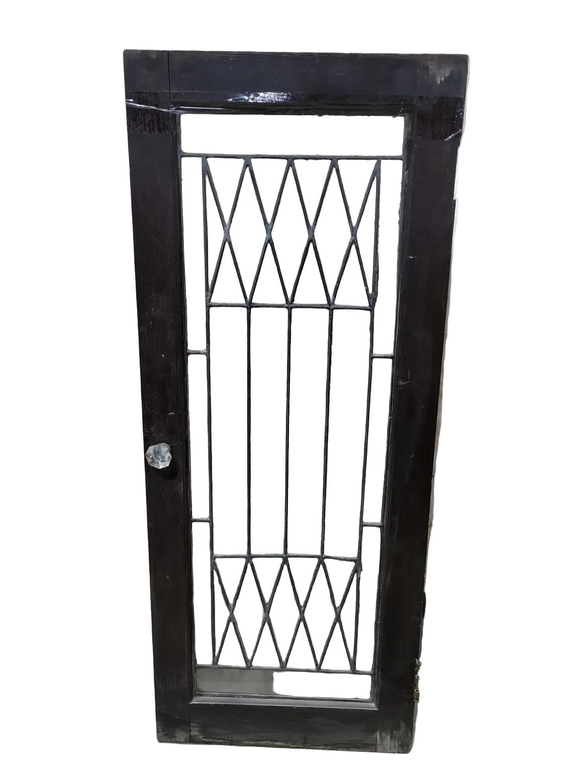 Antique Leaded Glass Cabinet Door with Crystal Knob