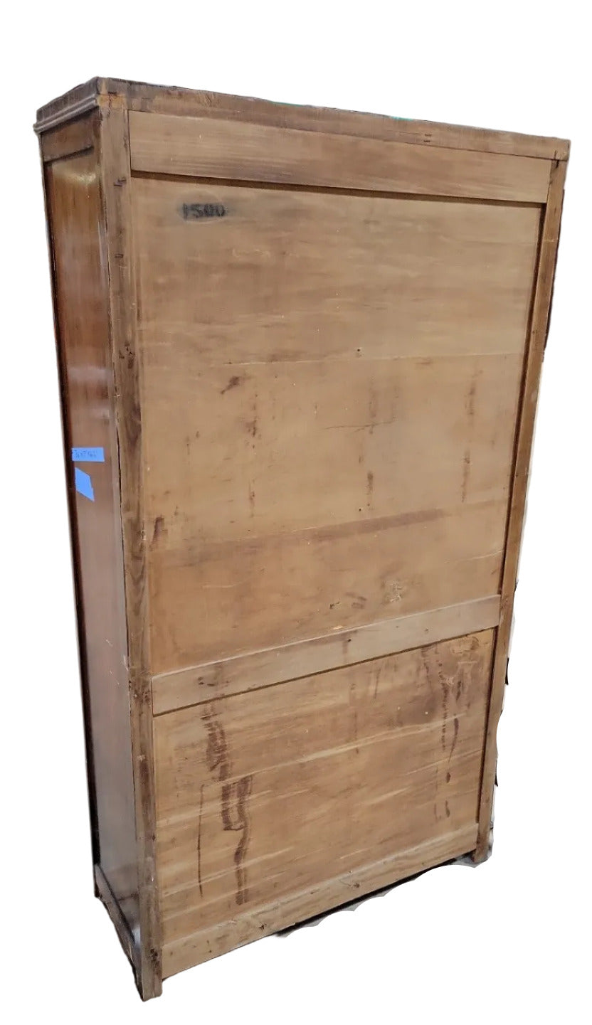 Vintage Wood Display Cabinet with Glass Doors and Lower Storage