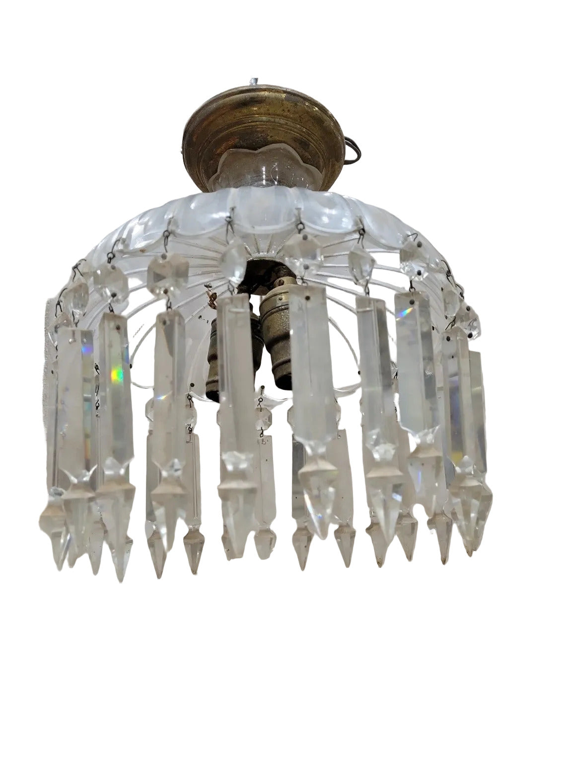 Antique Ribbed Glass Crystal Pendant Chandelier – 10" Diameter x 12" Tall