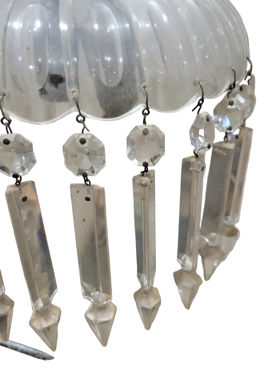 Antique Ribbed Glass Crystal Pendant Chandelier – 10" Diameter x 12" Tall