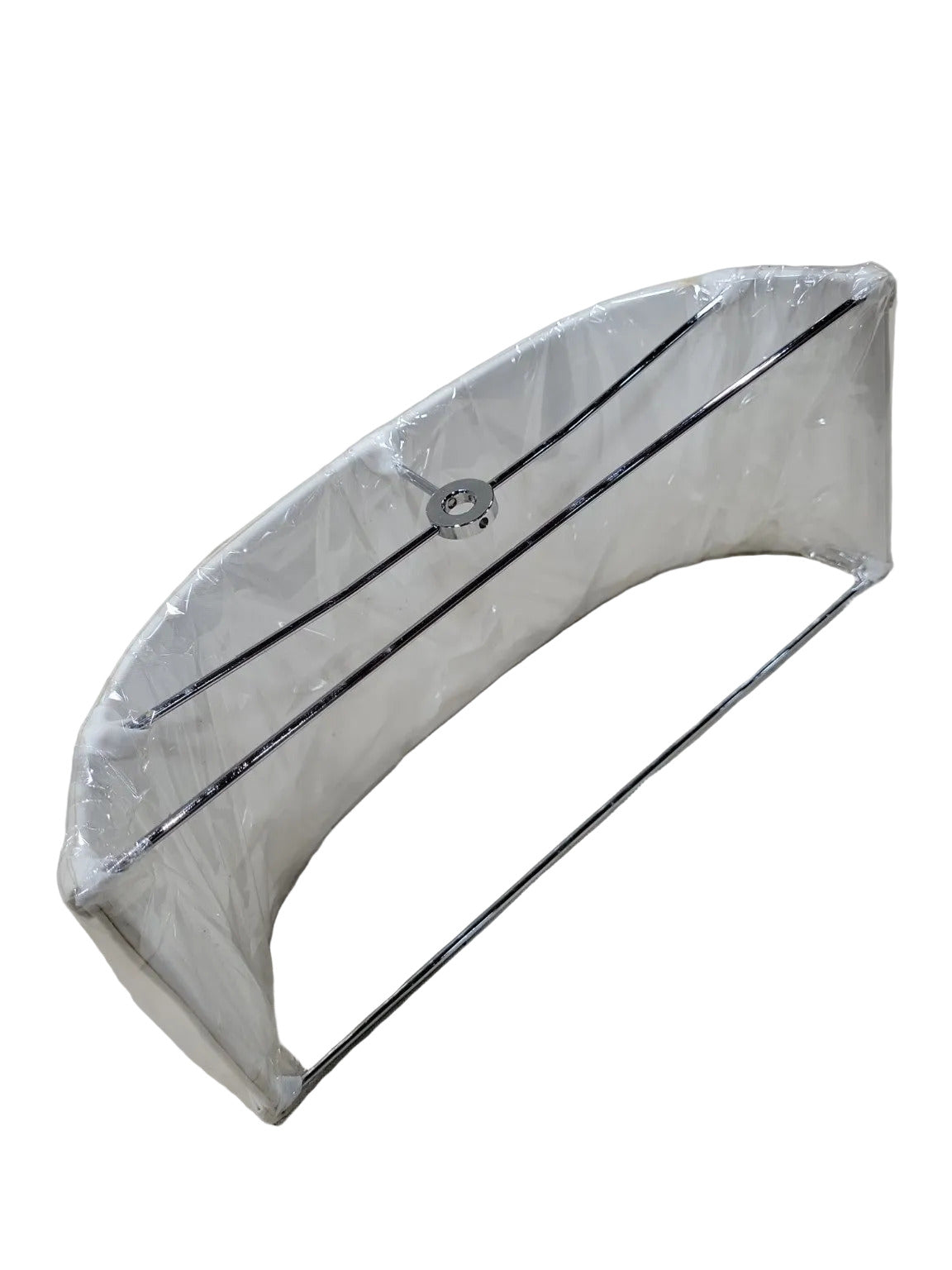 Half Oval Lamp Shade – White Fabric with Chrome Harp Fitter