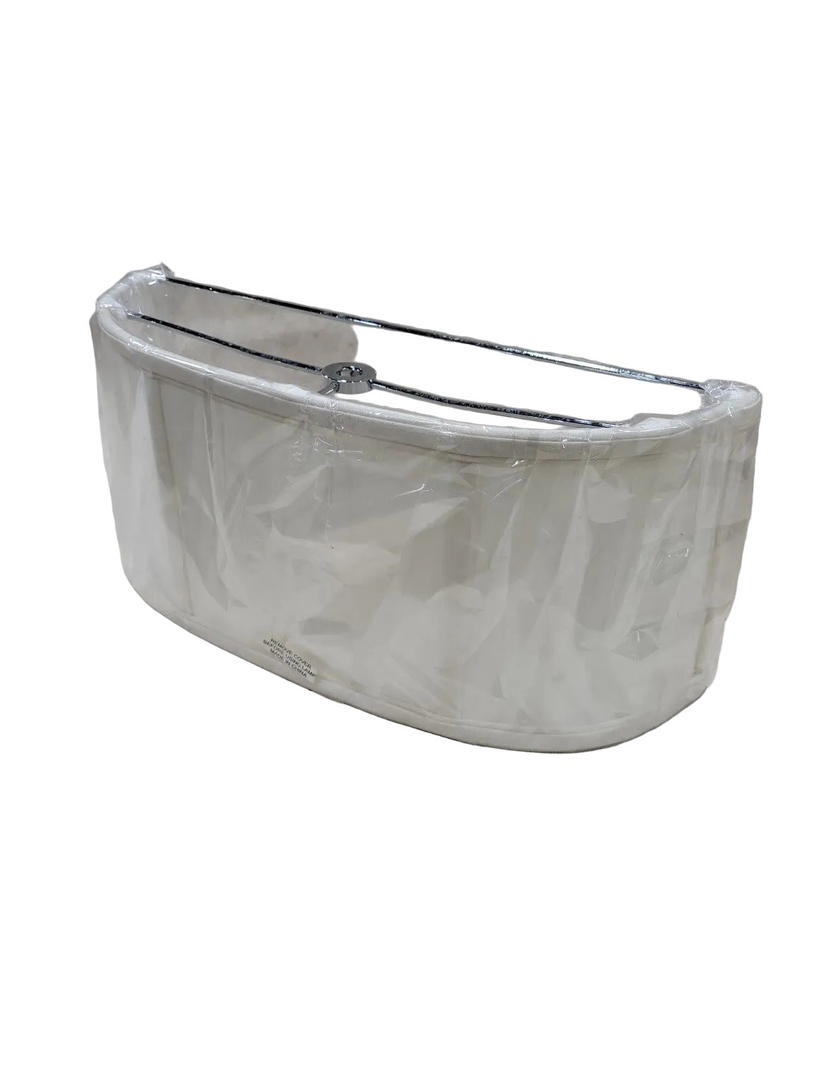 Half Oval Lamp Shade – White Fabric with Chrome Harp Fitter