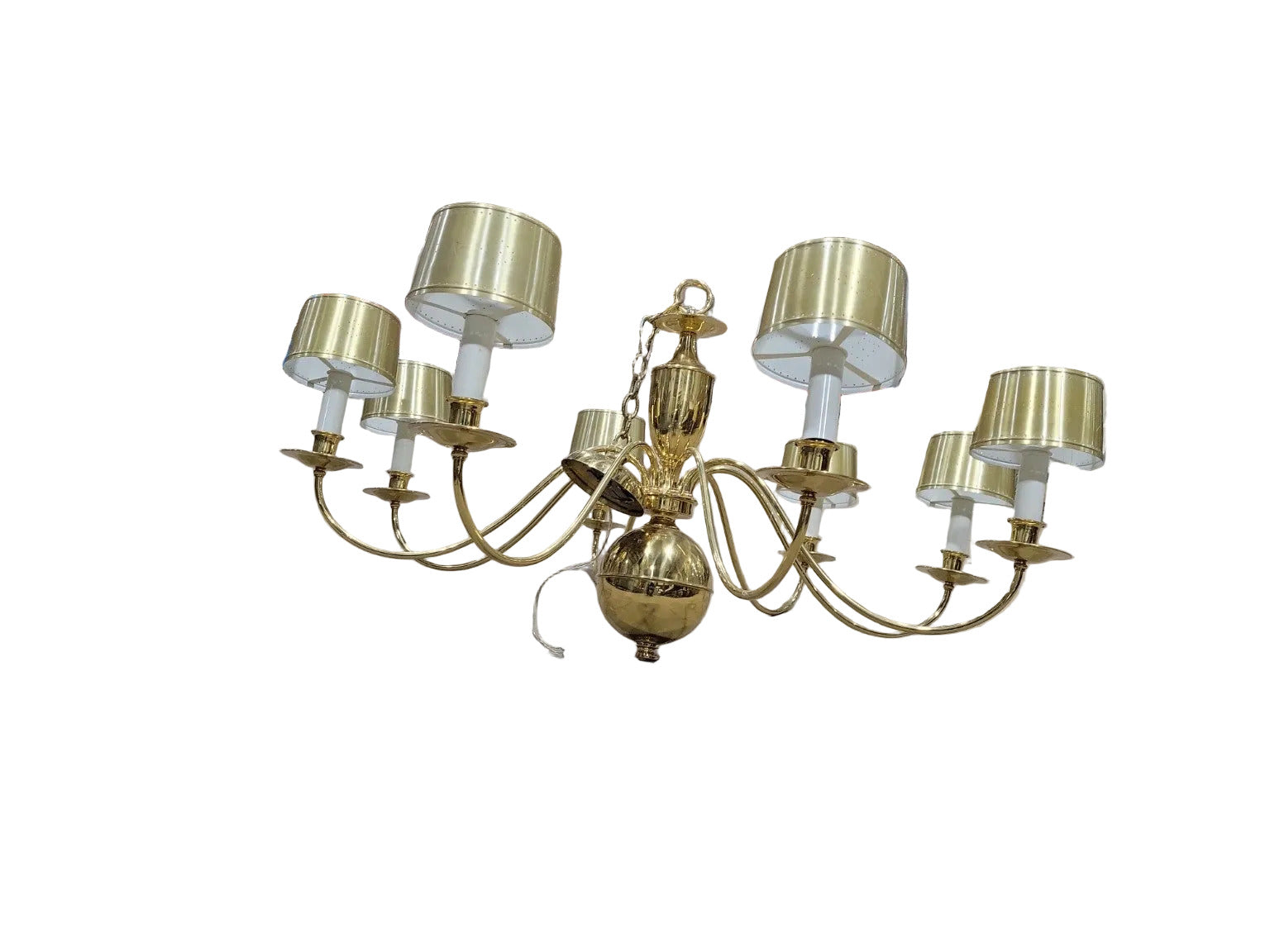 Mid-Century Brass Chandelier – 8-Light with Perforated Shades