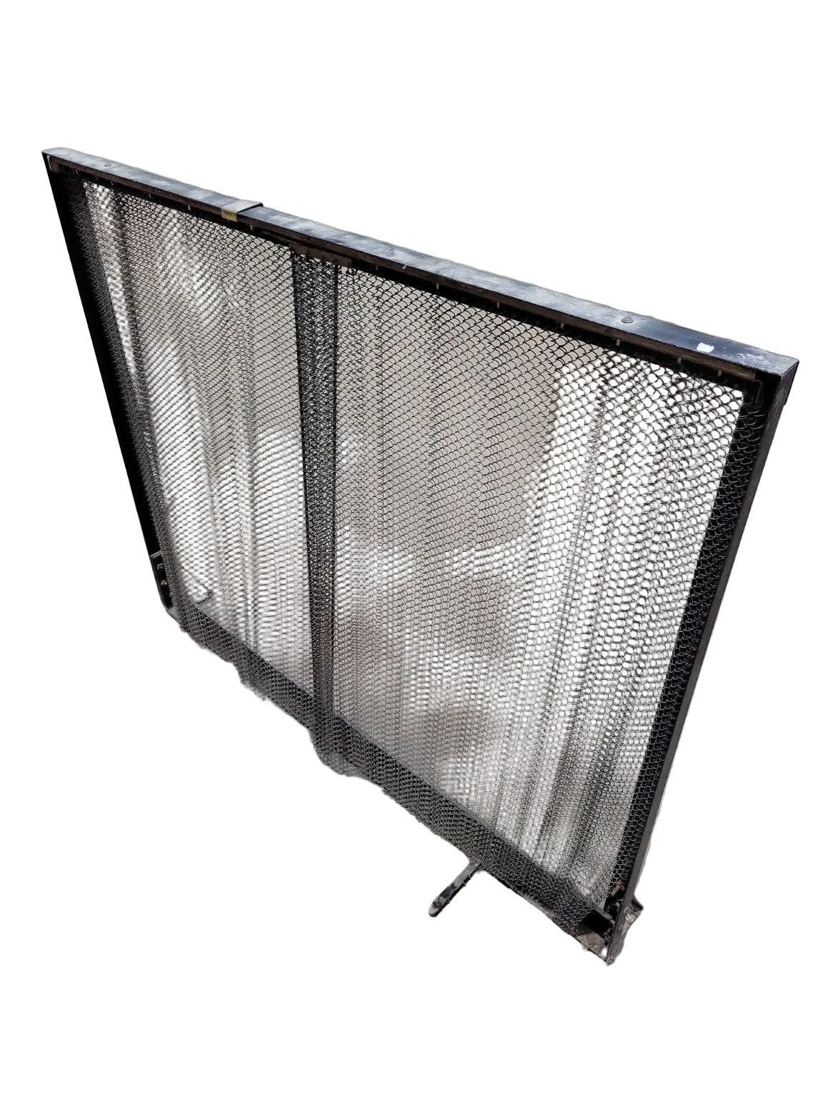Vintage Steel Fireplace Screen with Pull-Chain Sliding Mesh Doors