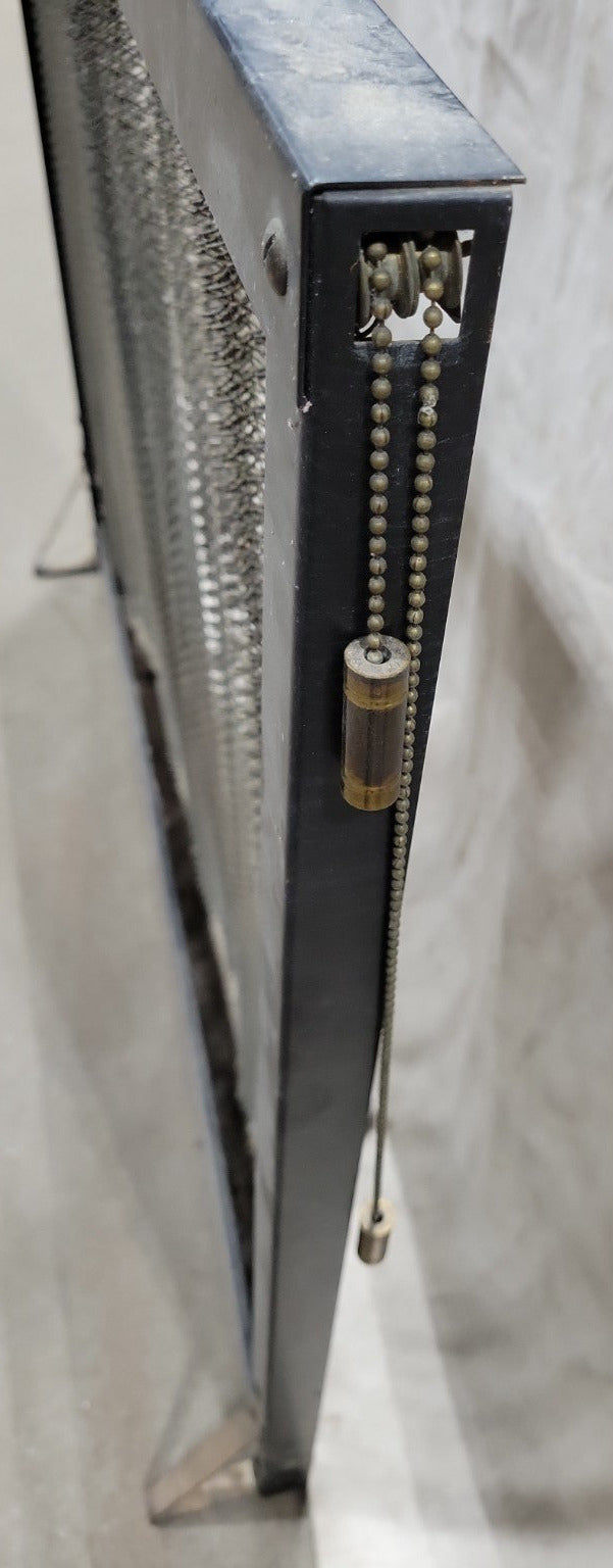 Vintage Steel Fireplace Screen with Pull-Chain Sliding Mesh Doors