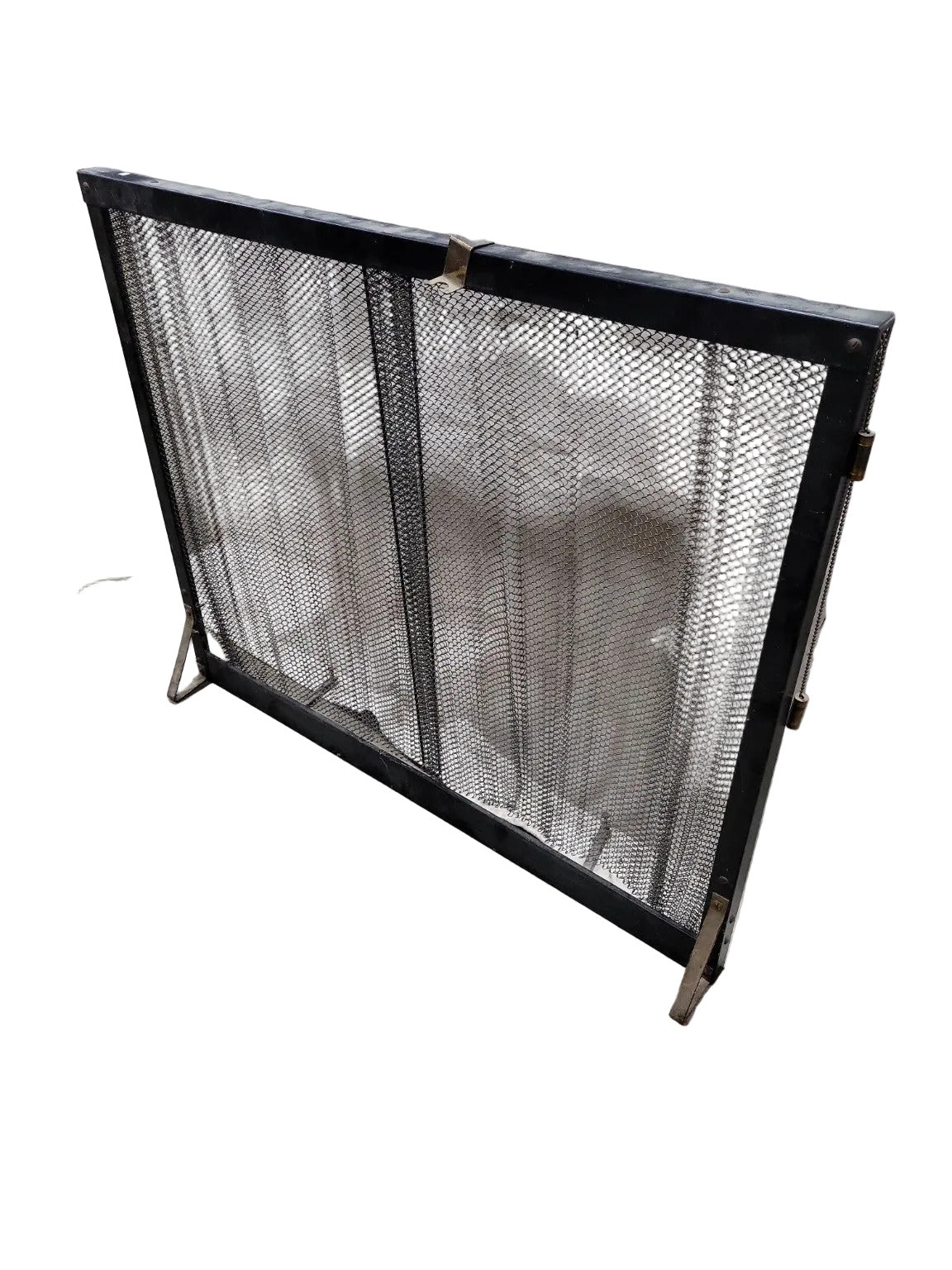 Vintage Steel Fireplace Screen with Pull-Chain Sliding Mesh Doors
