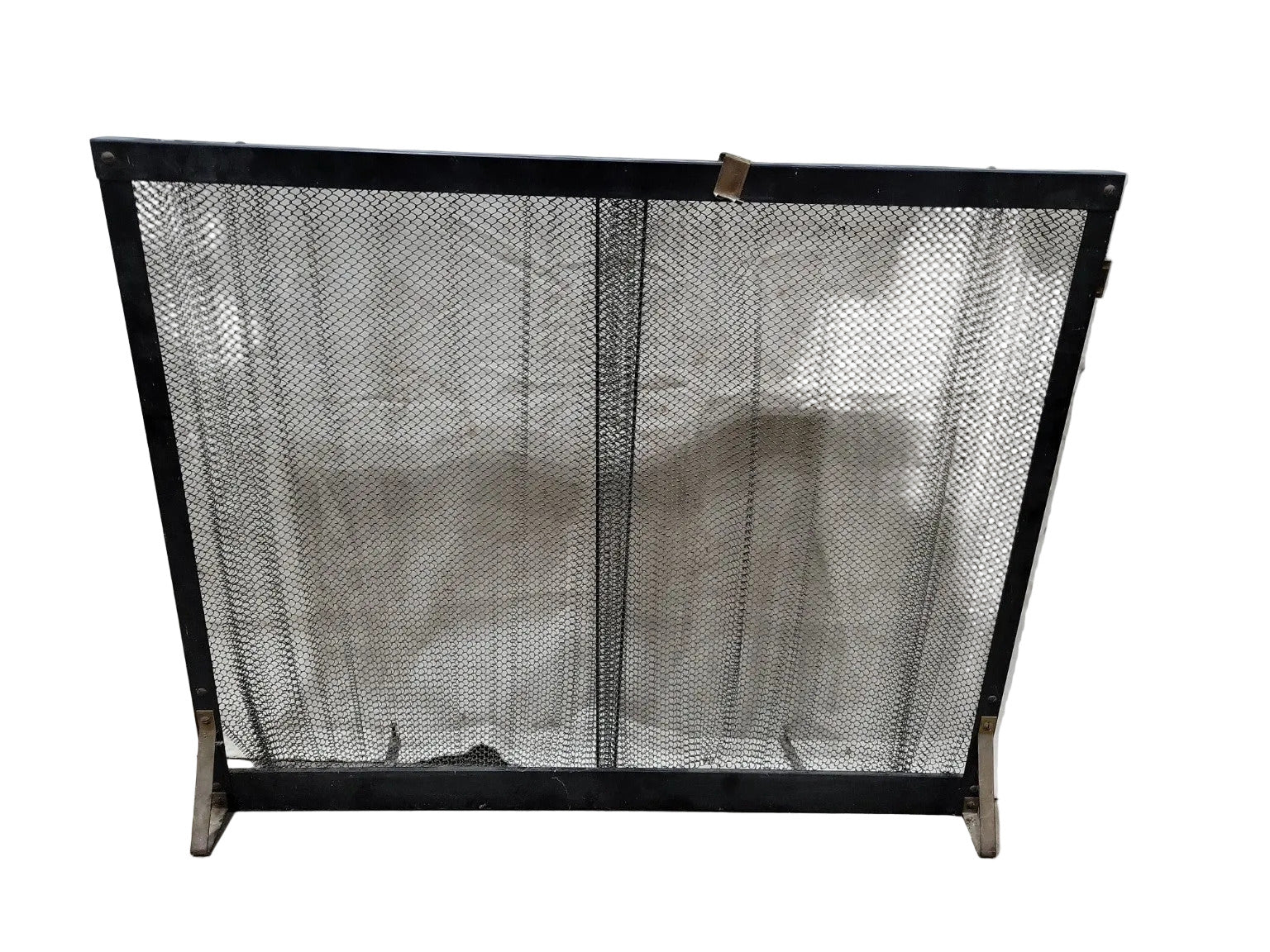Vintage Steel Fireplace Screen with Pull-Chain Sliding Mesh Doors