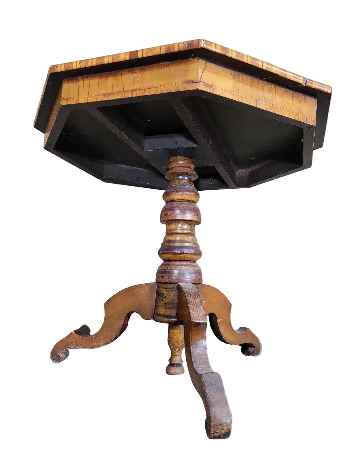 Antique Marquetry Inlaid Octagonal Side Table – Starburst Design